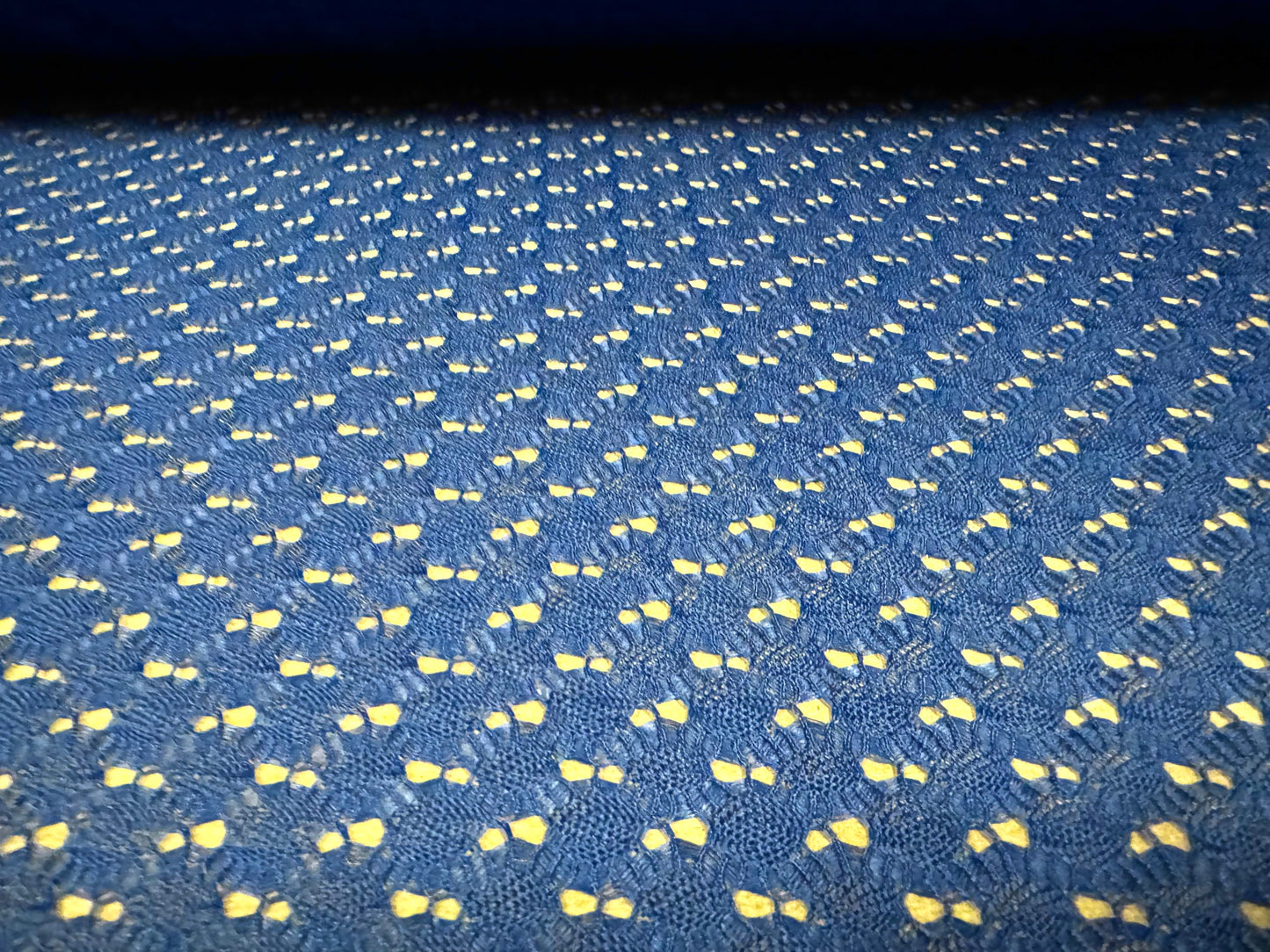 Crochet knit lace dress fabric, per metre - scalloped selvedge - Royal blue