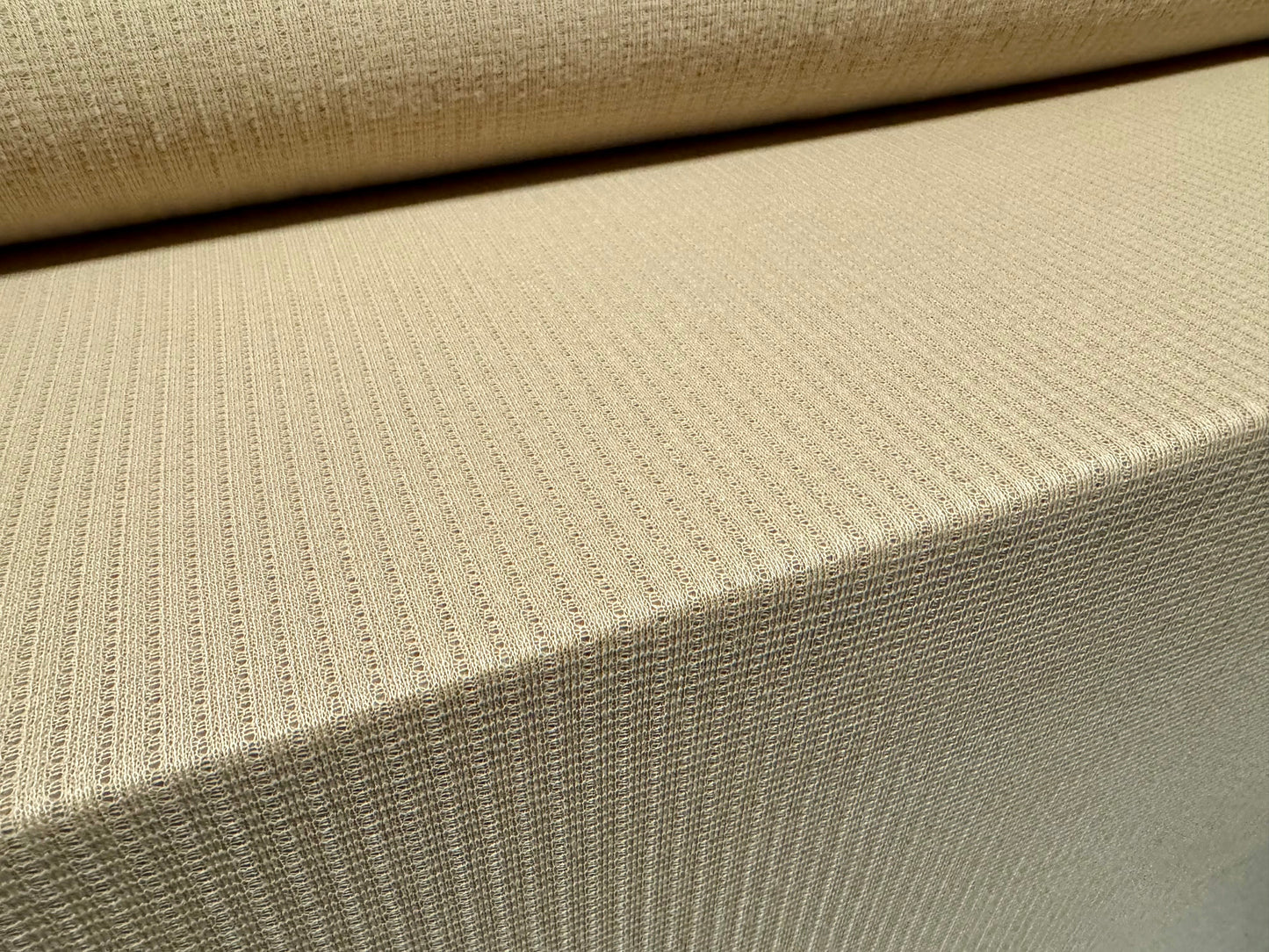 Soft knitwear jersey fabric with needle-out stripe, per metre - beige