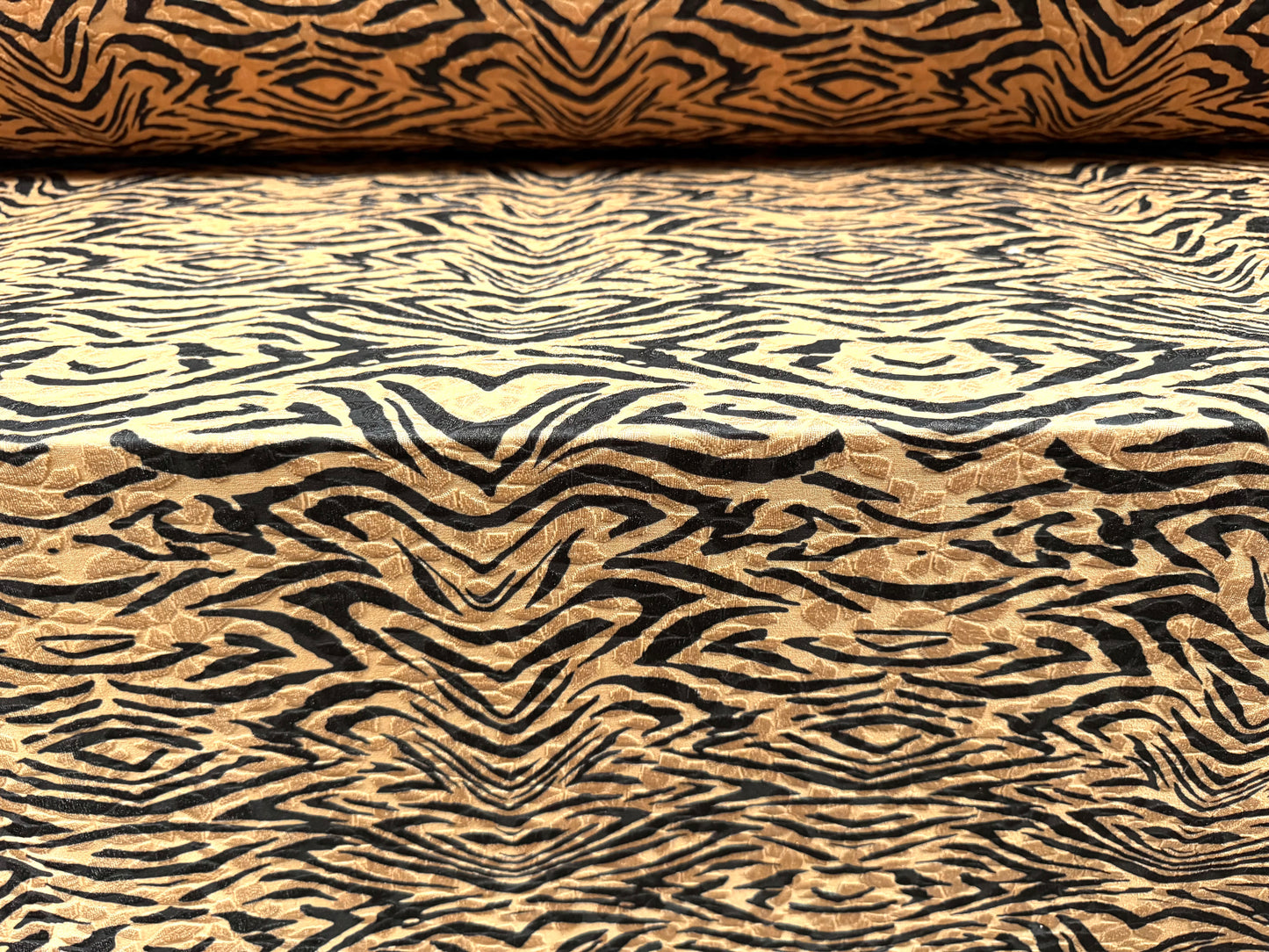 Stretch spandex jersey jacquard fabric, per metre - zebra print - light brown