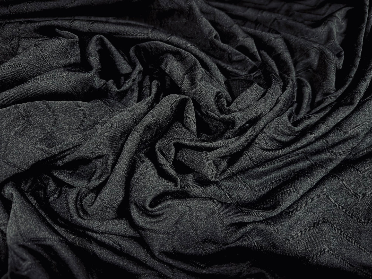 Stretch spandex jersey fabric, per metre - zigzag chevron jacquard - black