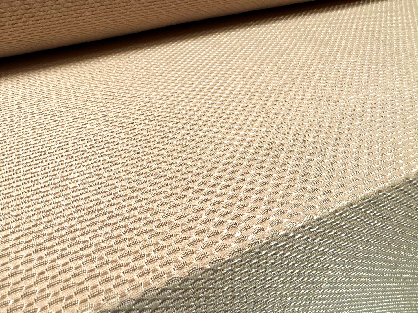 Stretch spandex fishnet satin jersey fabric, per metre - demerara
