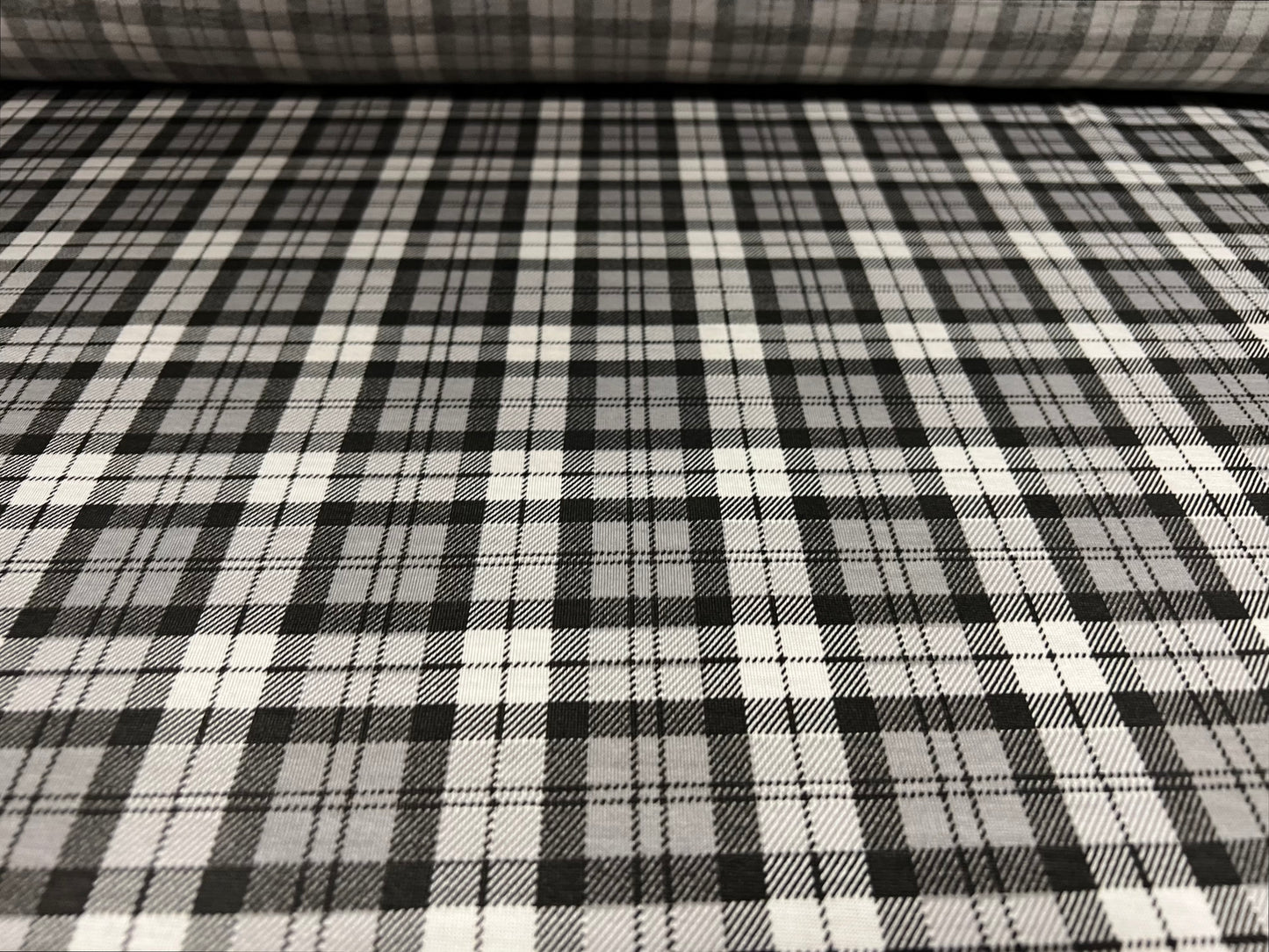 Soft handle single jersey fabric, per metre - check plaid print - grey
