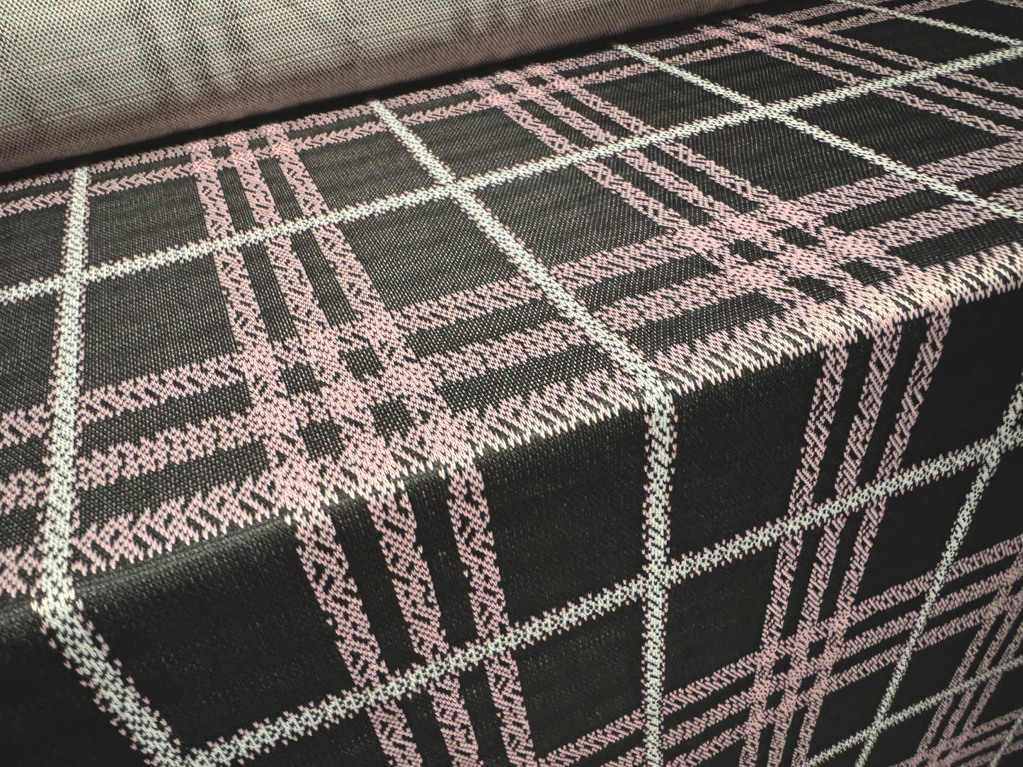 Stretch spandex double jersey fabric, per metre - tartan plaid - dusky pink