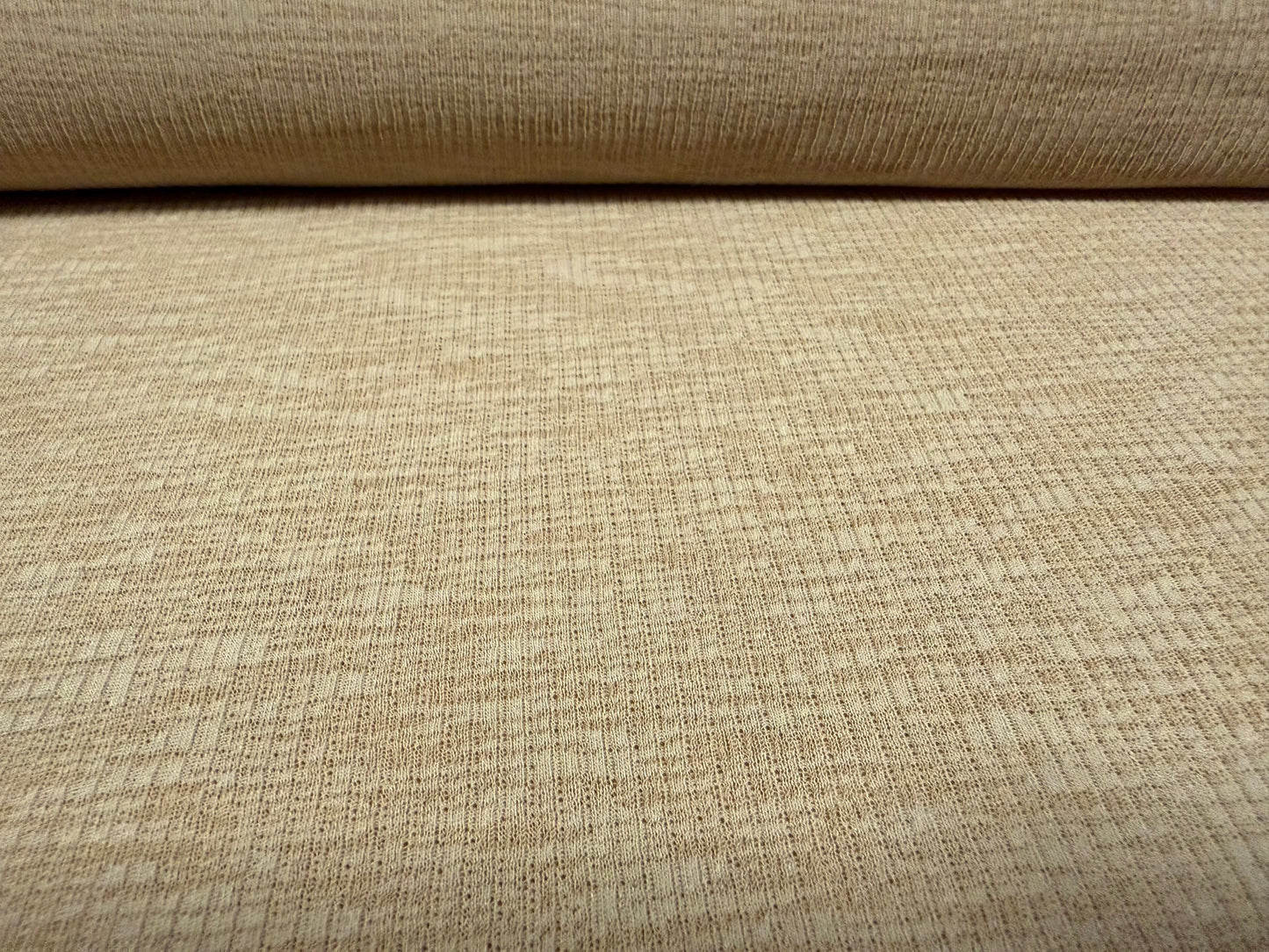 Thick & thin rib stretch spandex single jersey fashion fabric, per metre - plain - biscuit