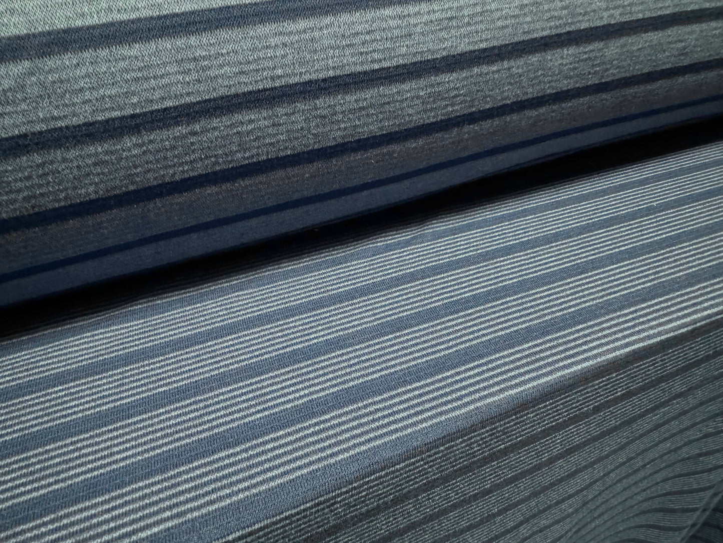 Stretch double jersey fabric, per metre - stripe- dual face - denim blue
