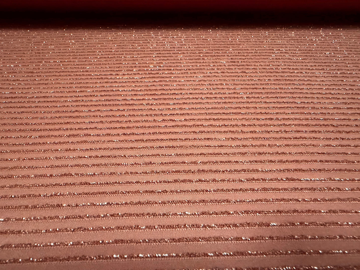 Metallic stretch jersey fabric, per metre - lurex pinstripe - dusky pink
