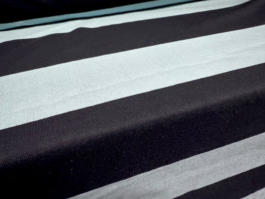 Cotton Knitwear rugby jersey fabric, per metre - stripe - navy & light blue