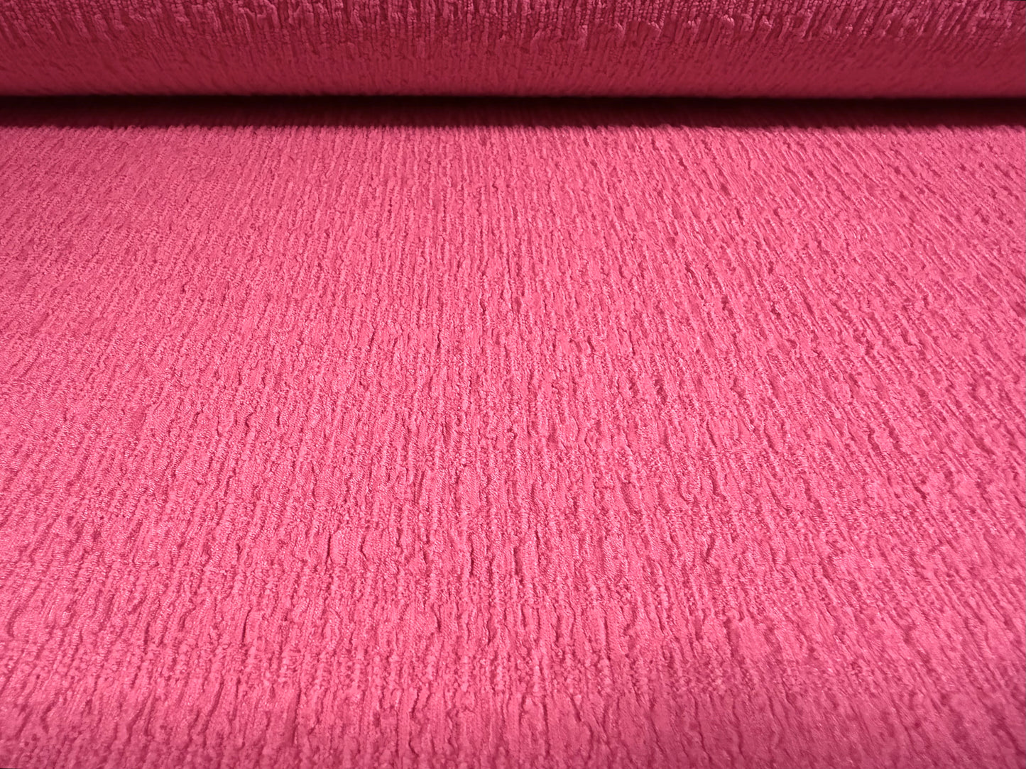 Stretch crepe woven fashion fabric, per metre - seersucker stripe - hot pink