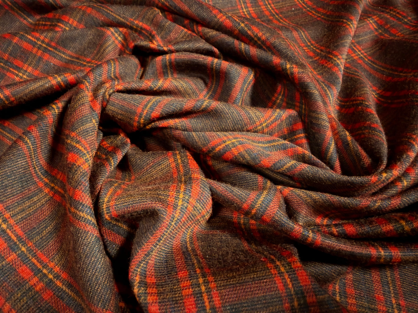 Ponte Roma double jersey knit fabric, per metre - plaid print - brown & orange-red