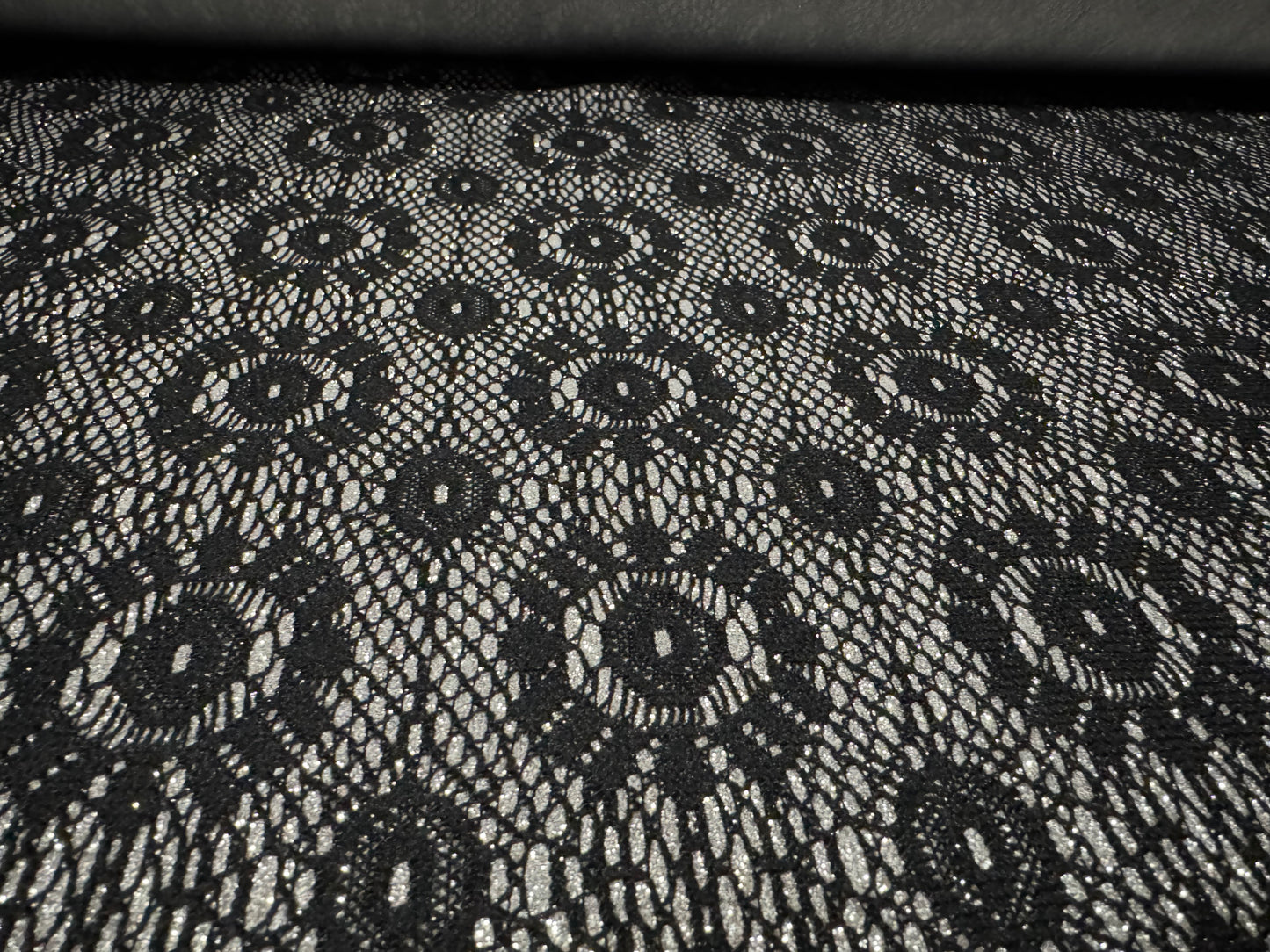 Metallic bonded lace jersey fabric, per metre - black with silver lurex