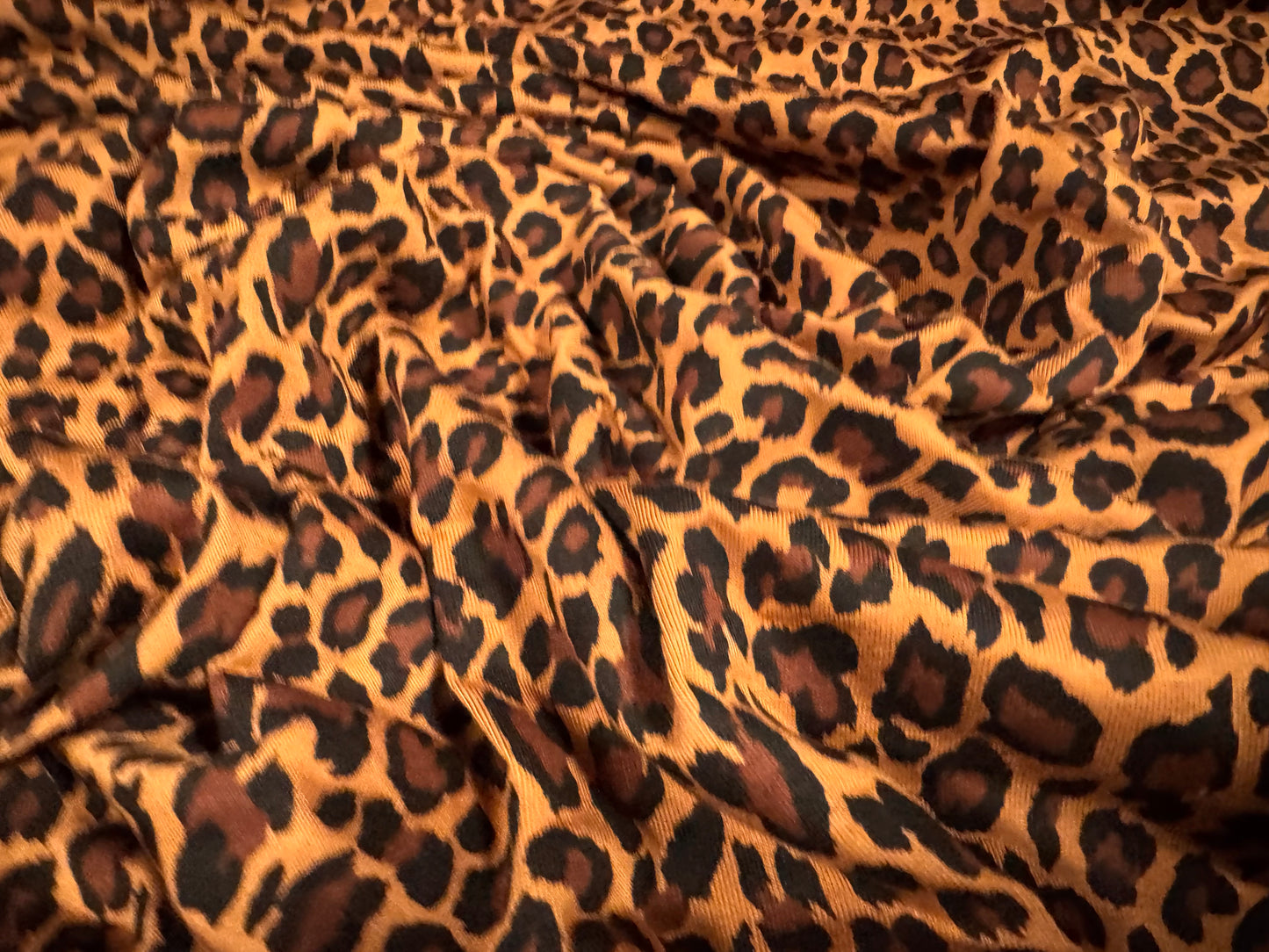 Viscose spandex stretch jersey fabric, per metre - leopard print - caramel
