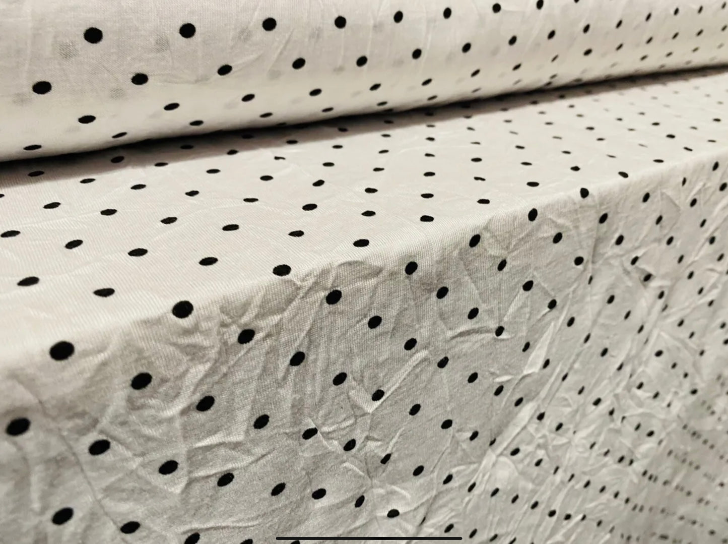 Crush soft handle single jersey dress fabric, per metre - white with black spots print