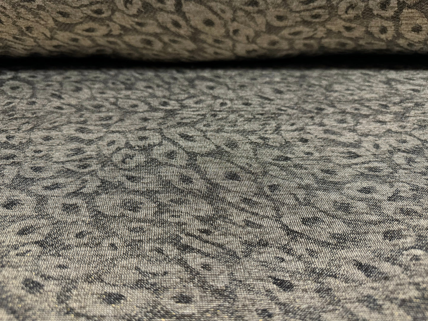 Metallic stretch spandex melange jersey fabric, per metre - leopard animal print - grey & gold