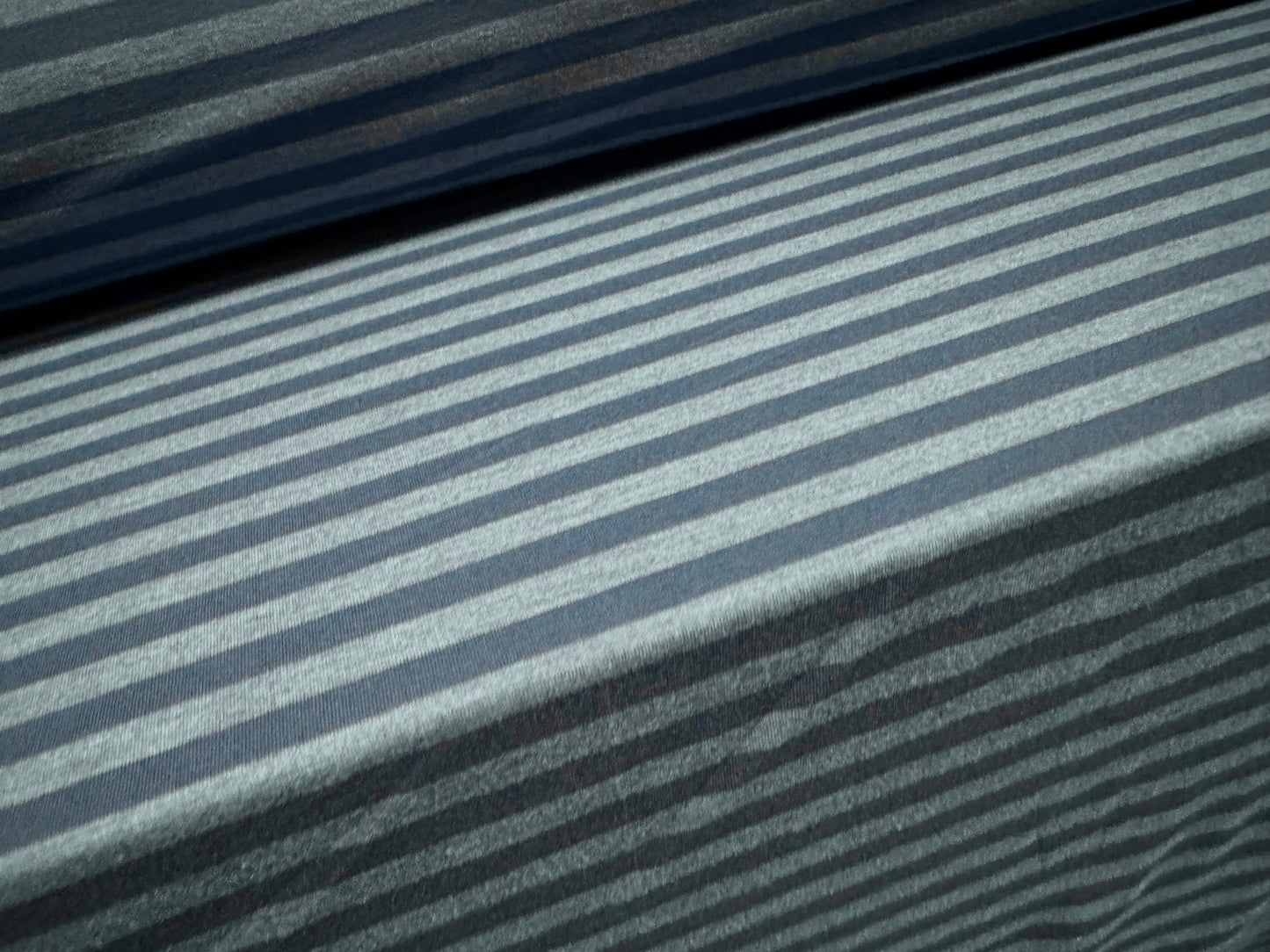 Viscose spandex stretch single jersey fabric, per metre - stripe - denim & powder blue