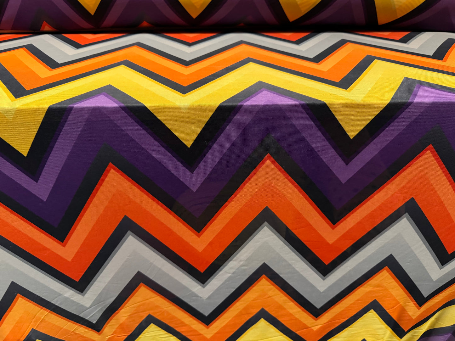 Stretch spandex single jersey fabric, per metre - jumbo chevron print - multicolour