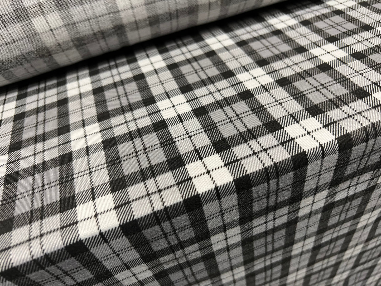Soft handle single jersey fabric, per metre - check plaid print - grey
