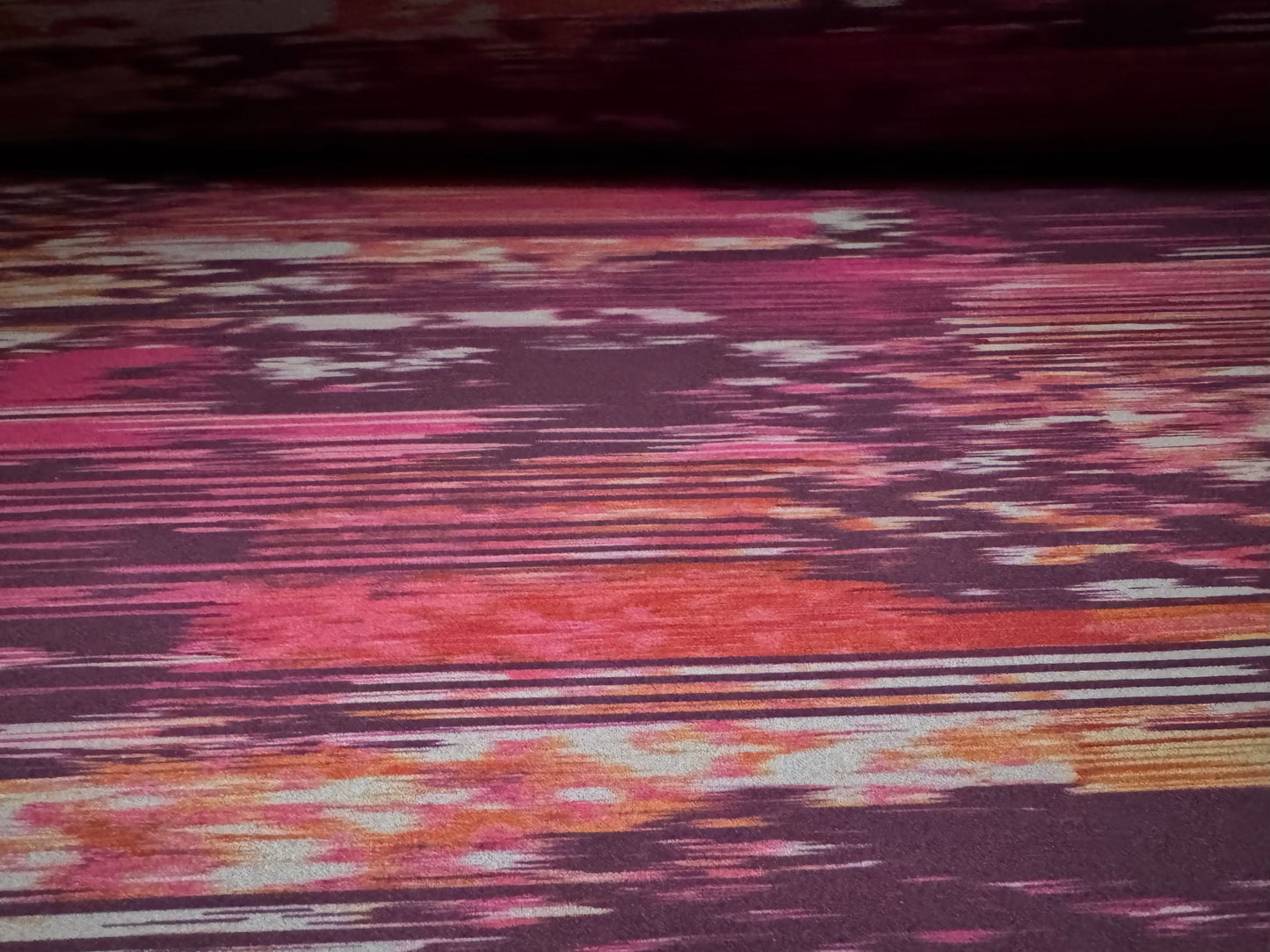 Scuba crepe stretch spandex double jersey fabric, per metre - abstract print - purple magenta & grey