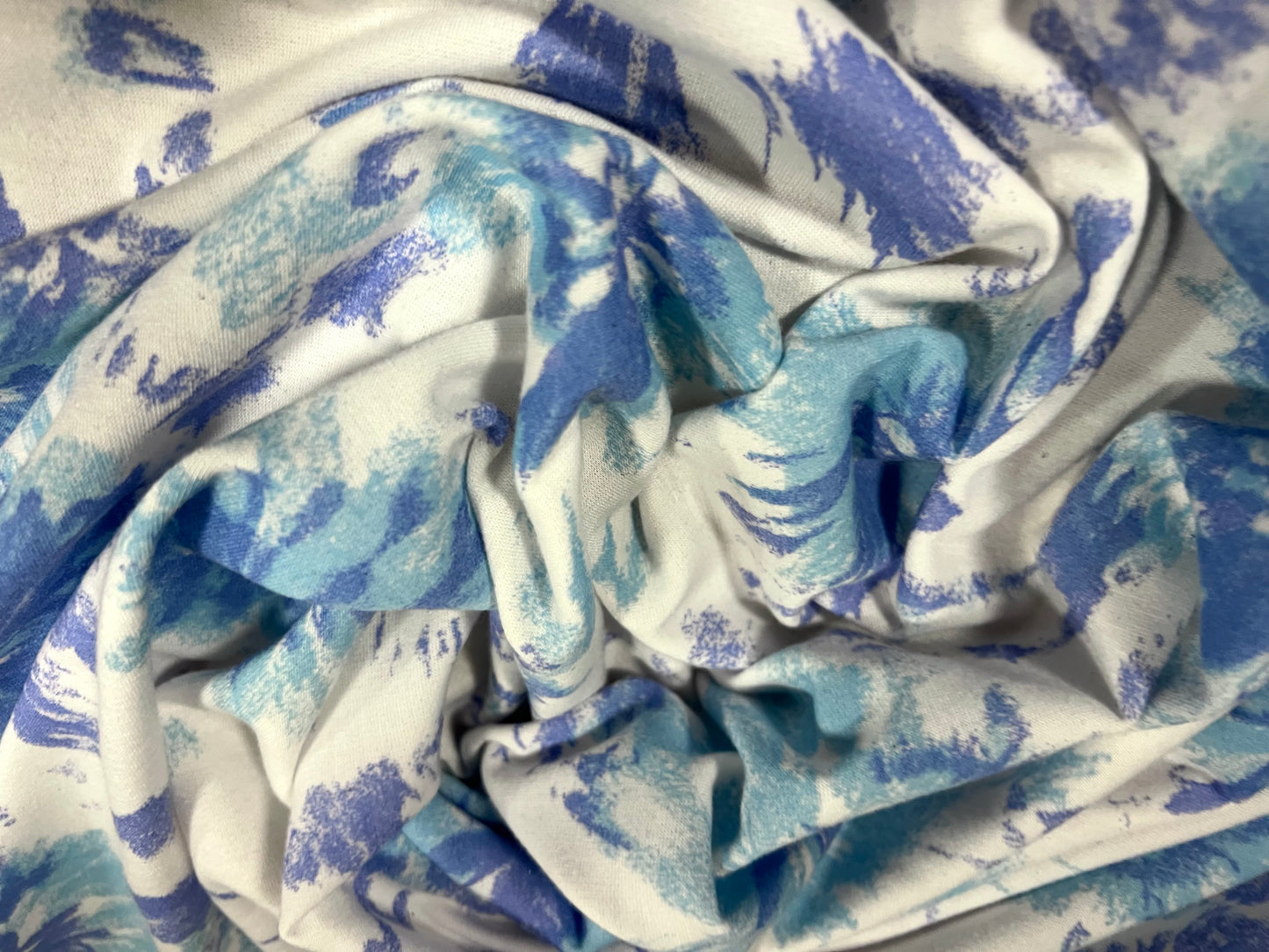 French Terry loopback sweatshirt jersey fabric, per metre - watercolour flower print - blue & white