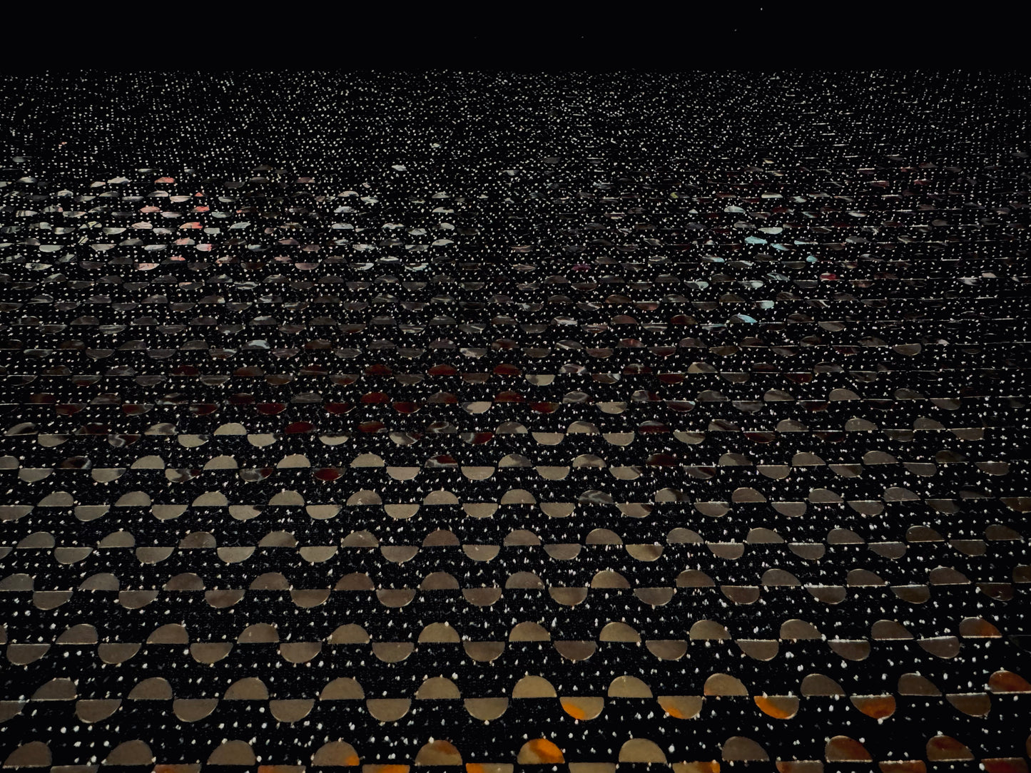 Metallic slinky stretch spandex jersey fabric, per metre - half moon sequin - black & silver
