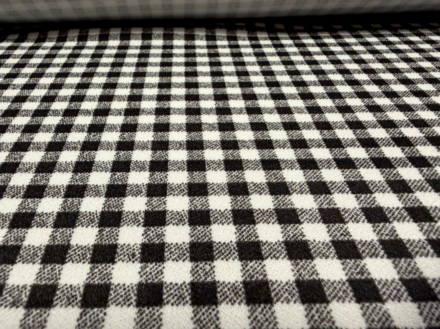 Scuba crepe stretch double jersey fabric, per metre - gingham print - black & white