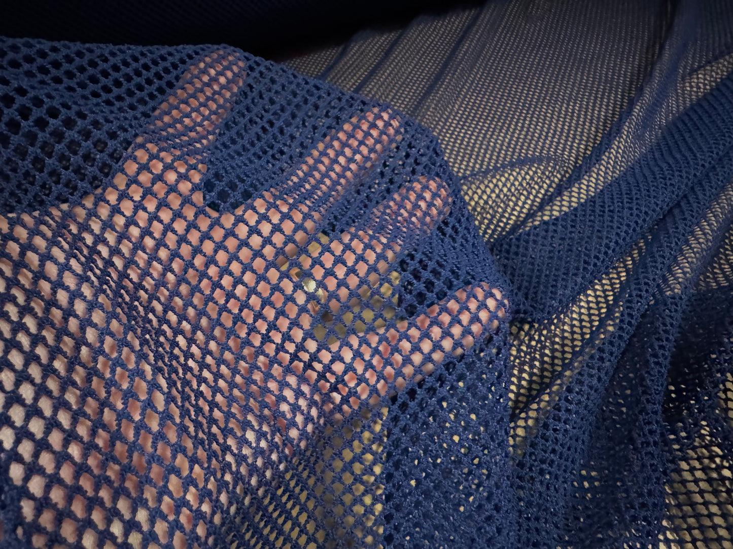 Fishnet mesh net jersey fabric, per metre - plain - navy blue