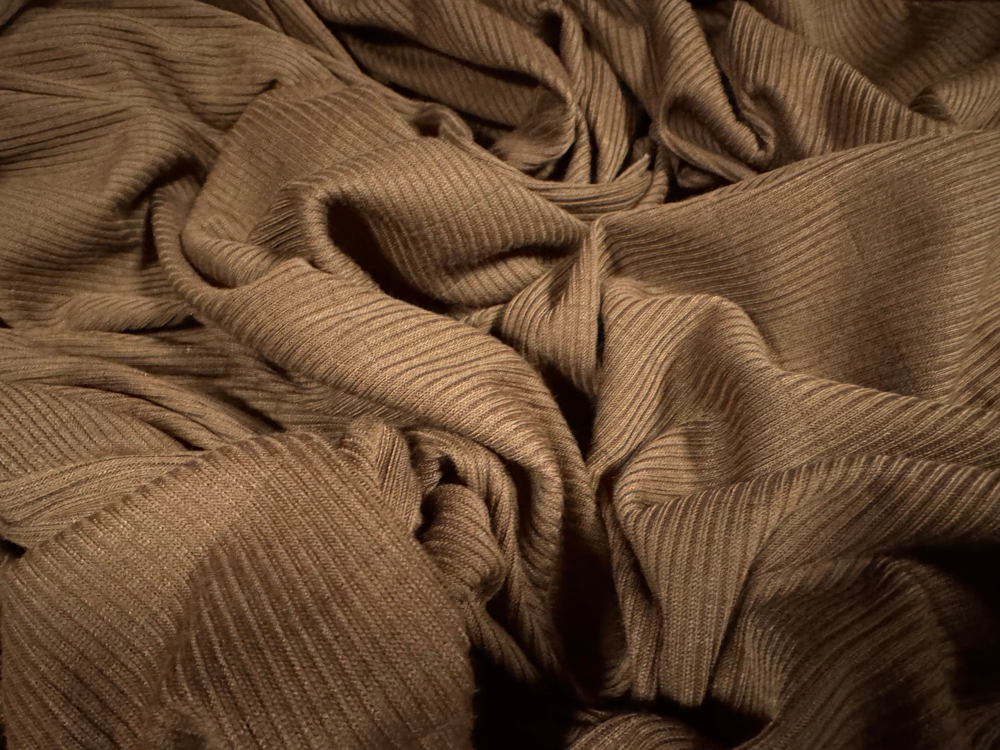 Soft handle ribbed jersey knit fabric, per metre - plain - chocolate brown