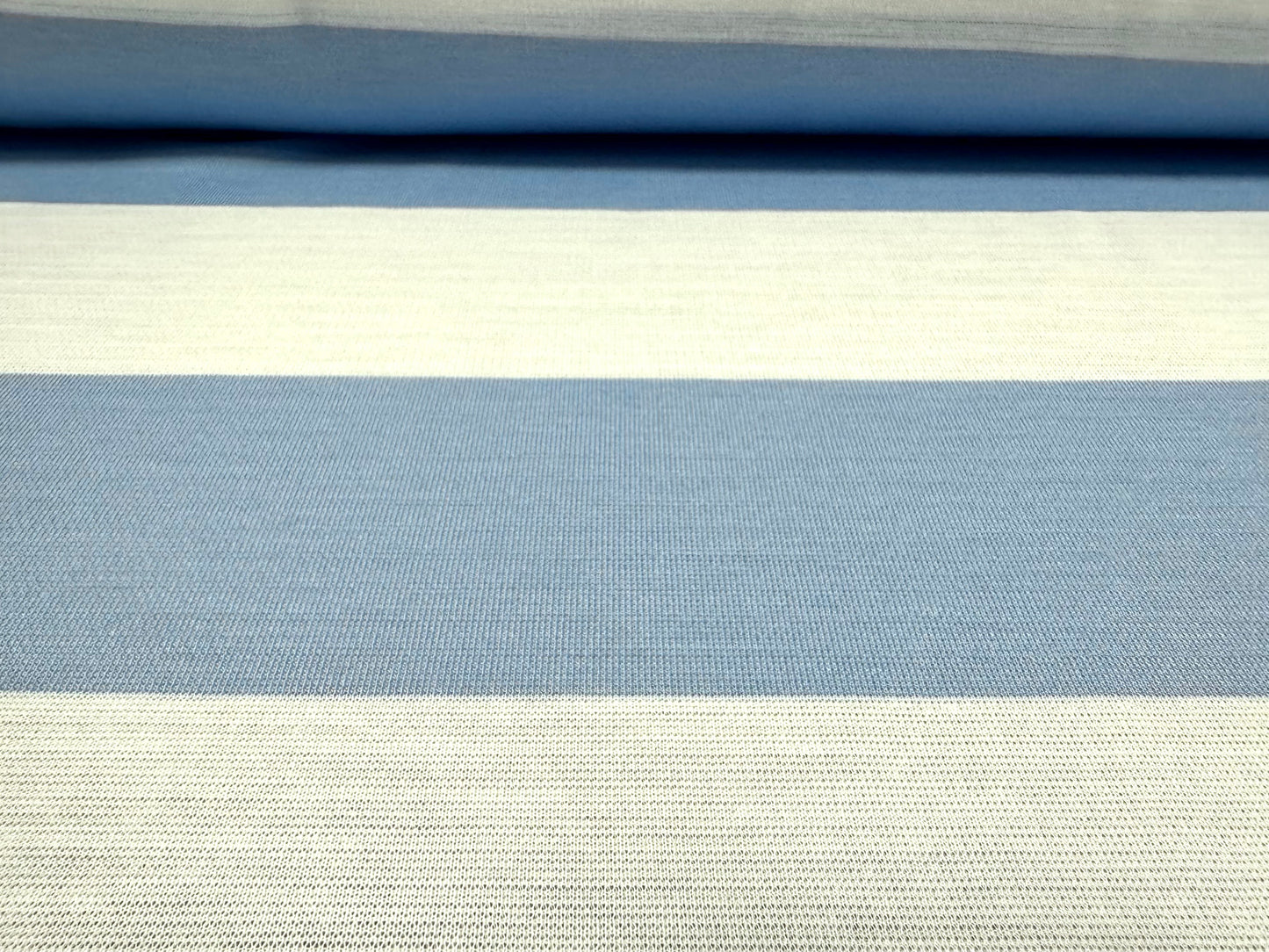 Knitwear jersey fabric, per metre - Rugby stripe - sky blue & white