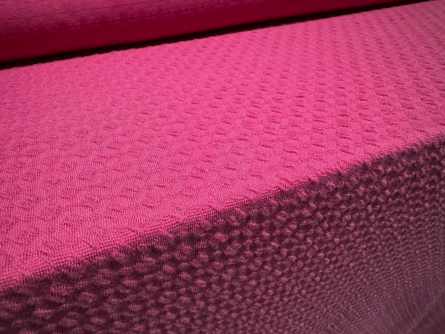 Stretch double jersey fashion fabric, per metre - diamond motif jacquard - fuchsia