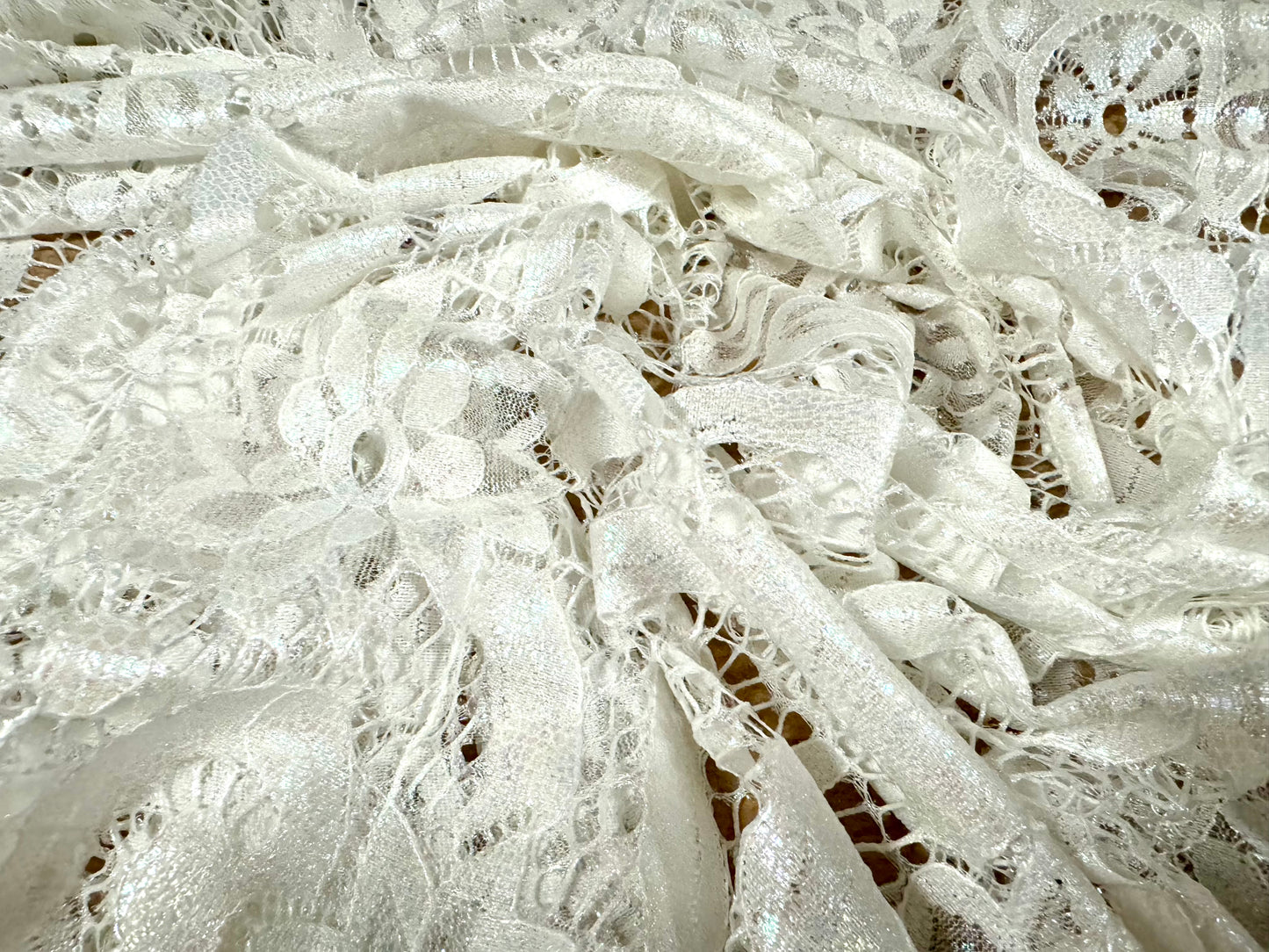 Soft lace dress fabric, per metre - floral swirl design - pearlescent white