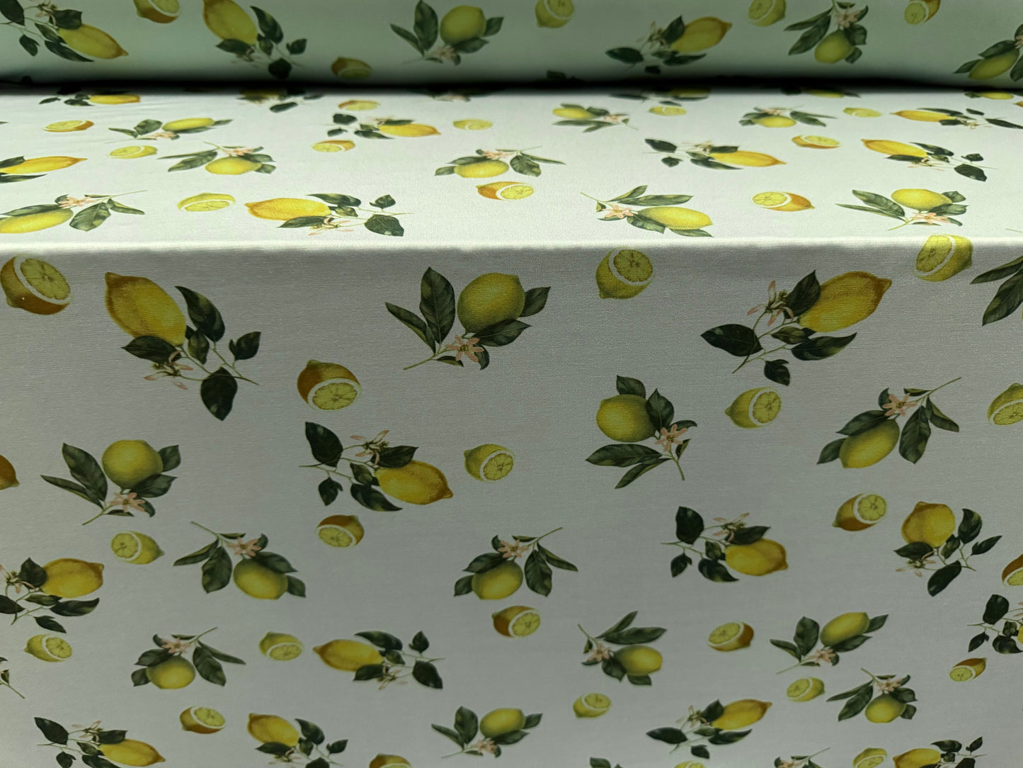 ITY stretch spandex single jersey fabric, per metre - lime citrus print - green & yellow