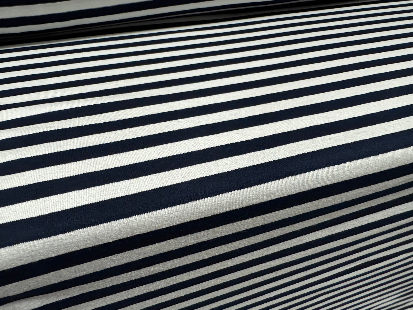 Viscose spandex stretch single jersey fabric, per metre - stripe - dark navy & white
