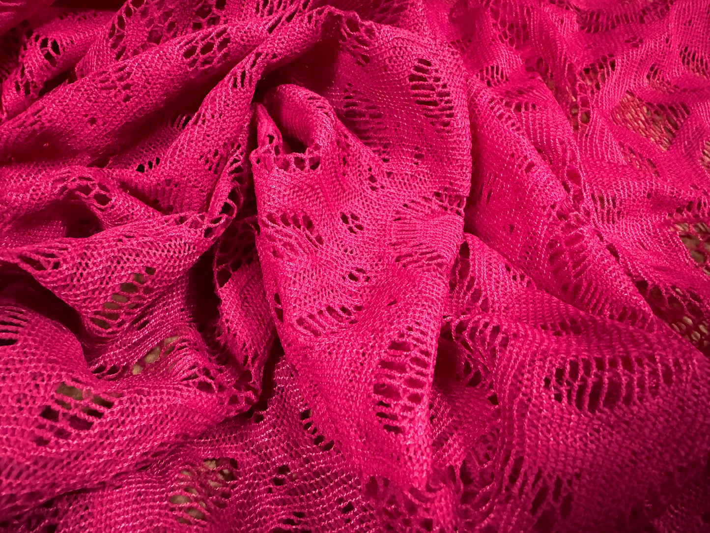 Crochet knit lace dress fabric, per metre - flower pattern - cerise pink