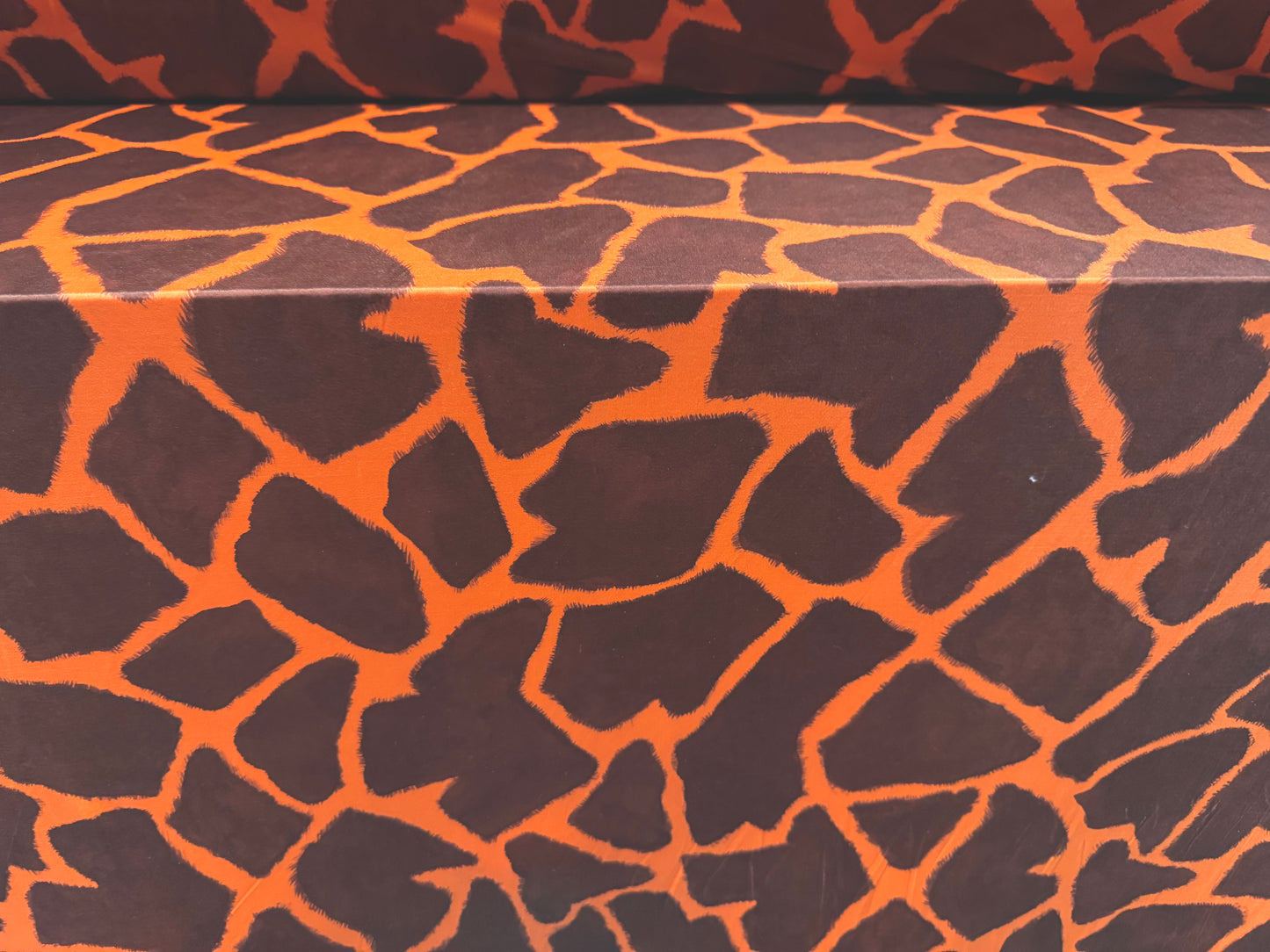 Disco shimmer stretch spandex jersey fabric, per metre - giraffe animal print - orange & brown