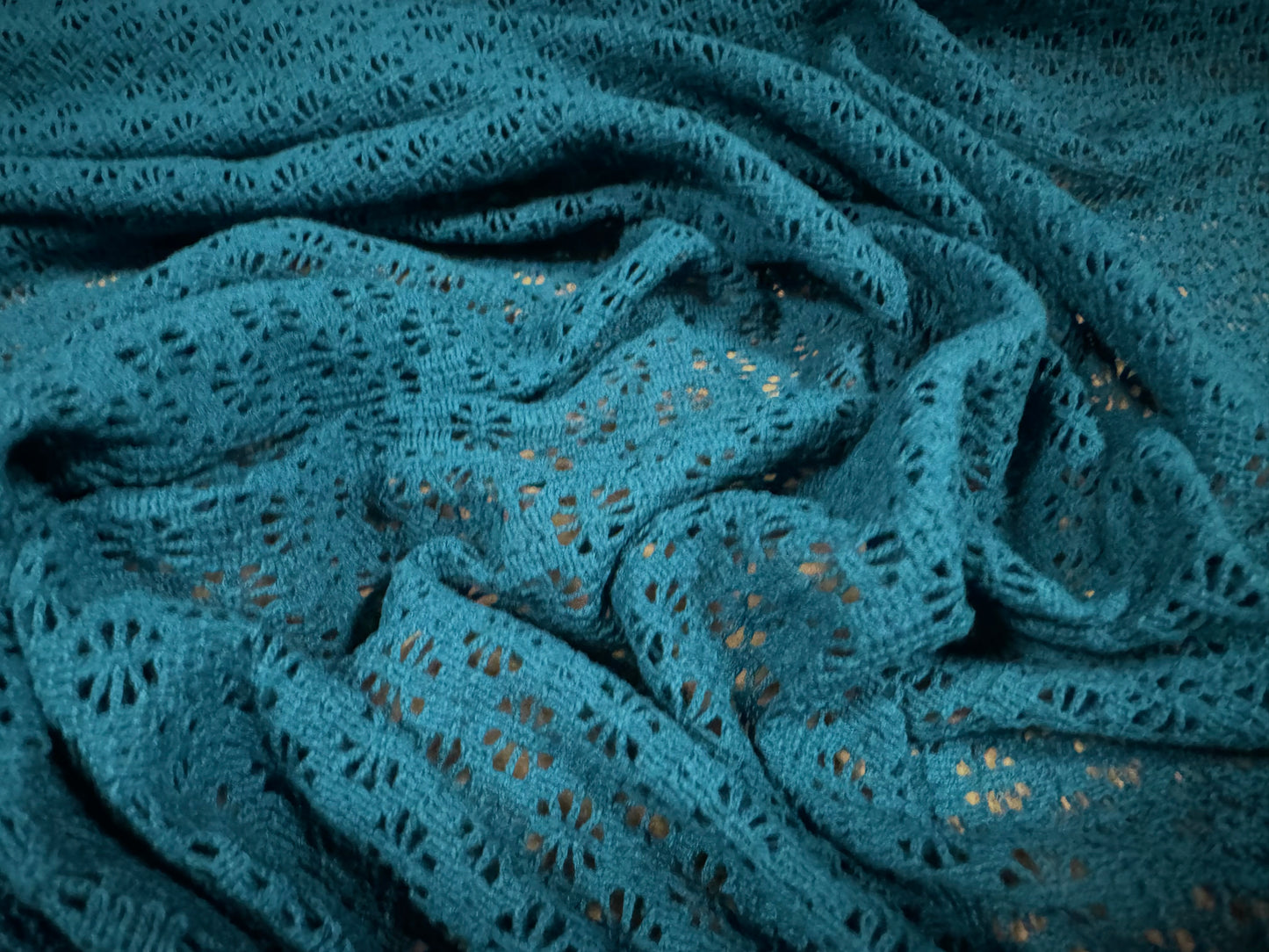Crochet lace dress fabric, per metre - ditsy flower design - teal