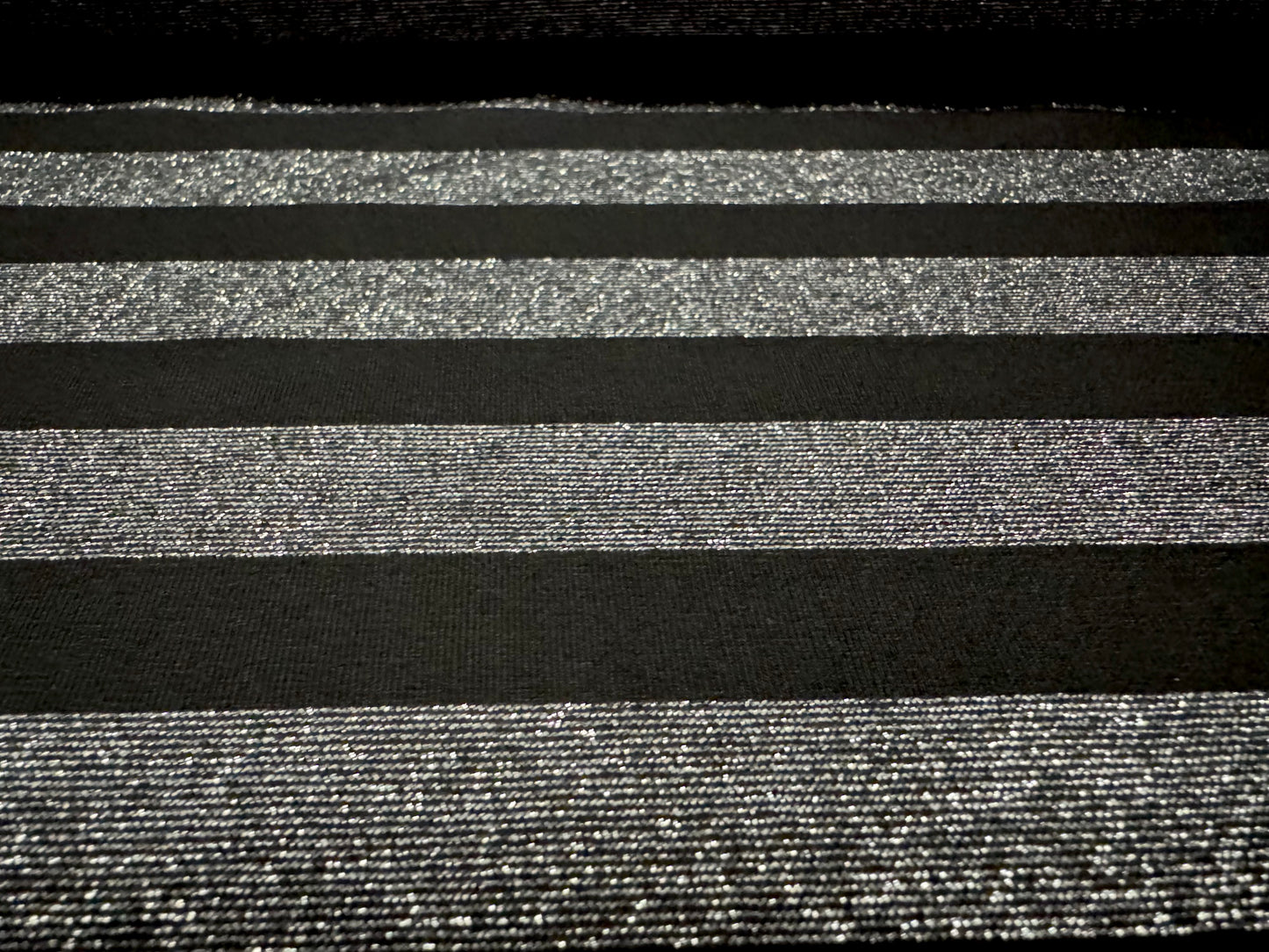Metallic stretch single jersey fashion fabric, per metre - lurex stripe - black & silver