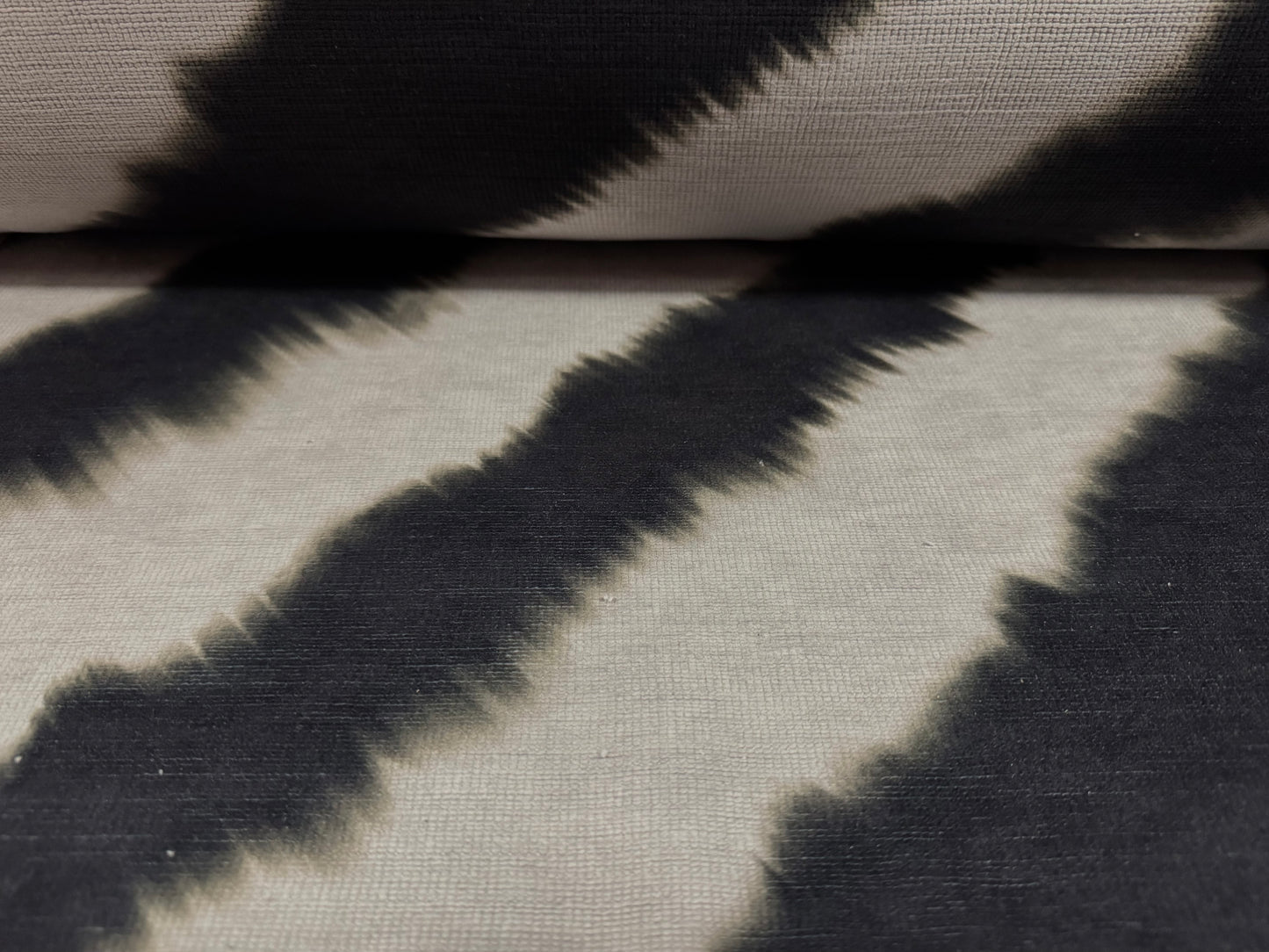 Chenille upholstery fabric, per metre - diagonal smudge stripe print - grey