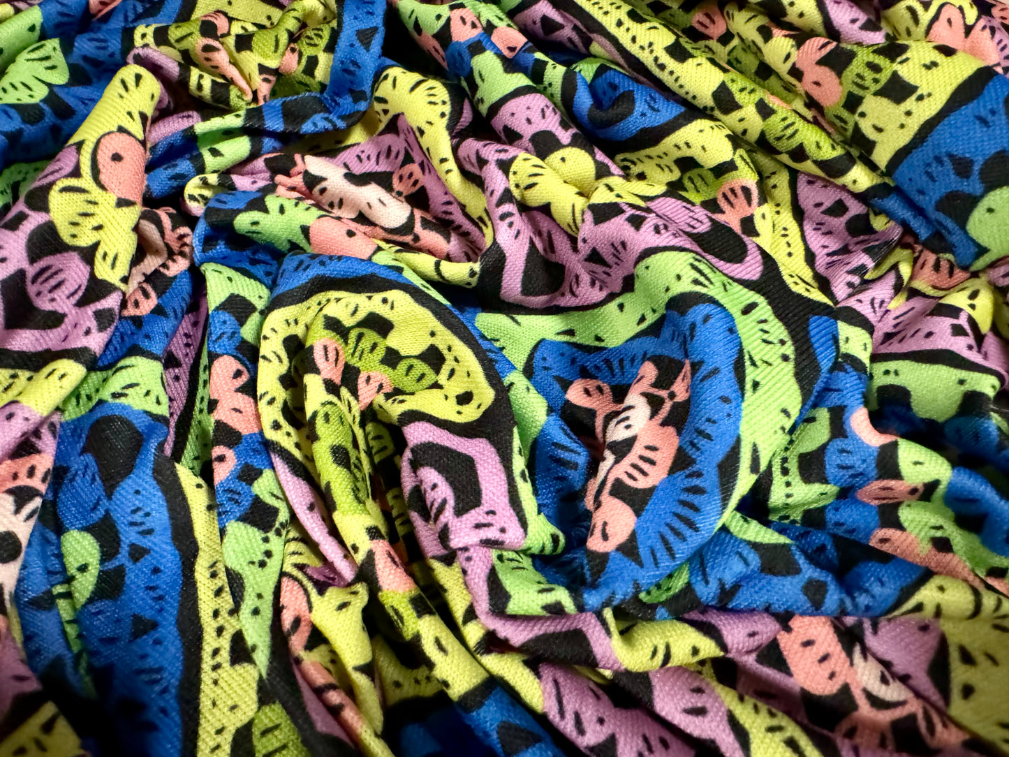 Stretch knitwear jersey fashion fabric, per metre - quatrefoil flower print- multicolour