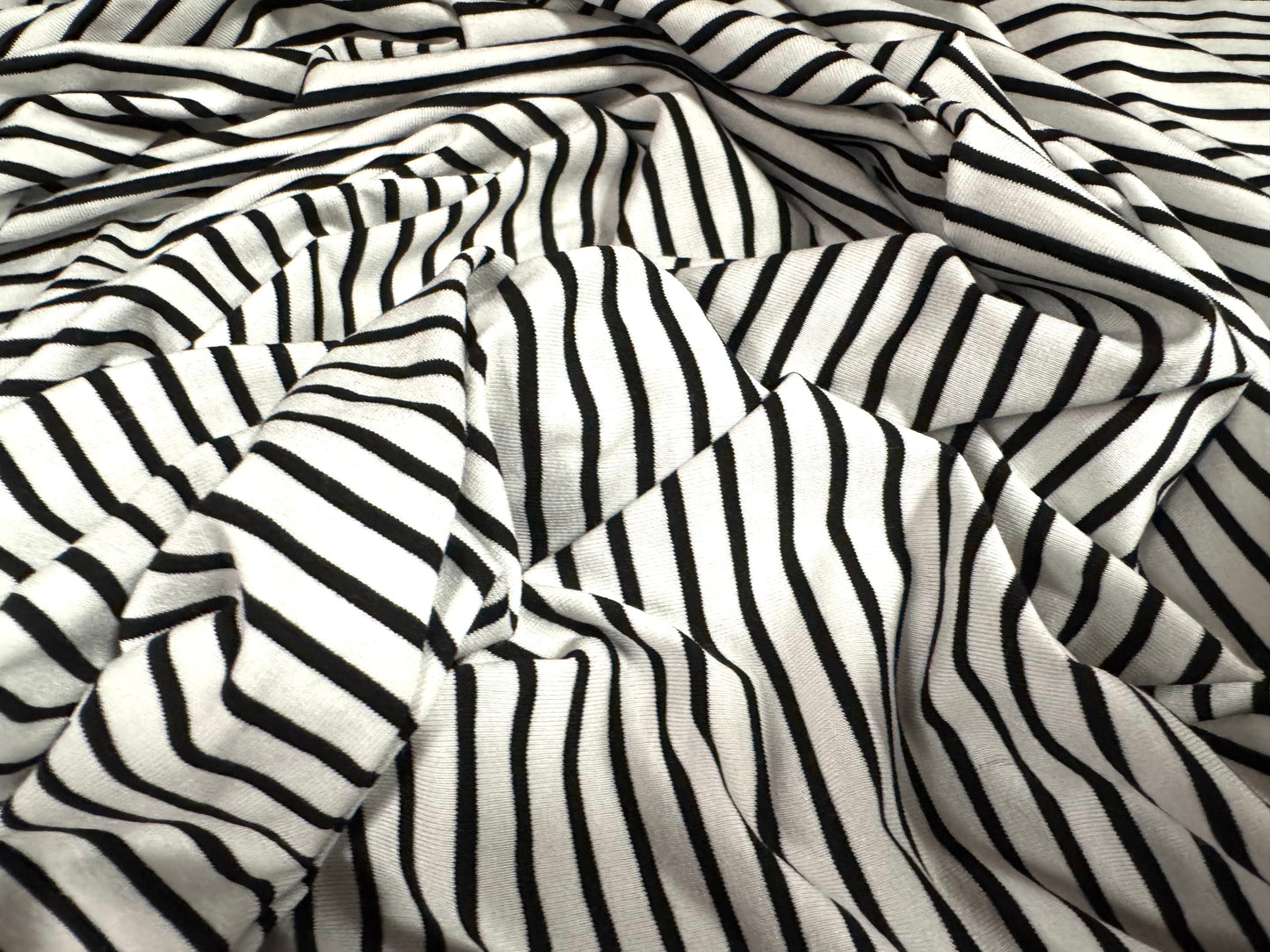 Viscose spandex stretch single jersey fabric, per metre - stripe - black & white