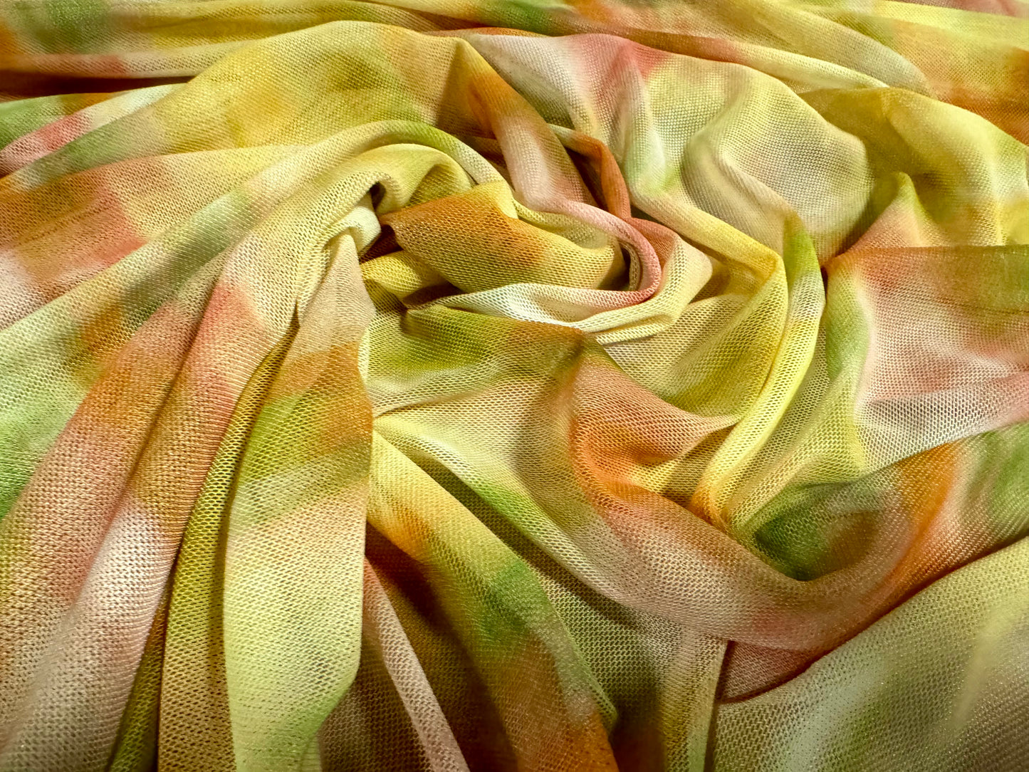 Power mesh net stretch spandex fabric, per metre - smudge print - multicolour