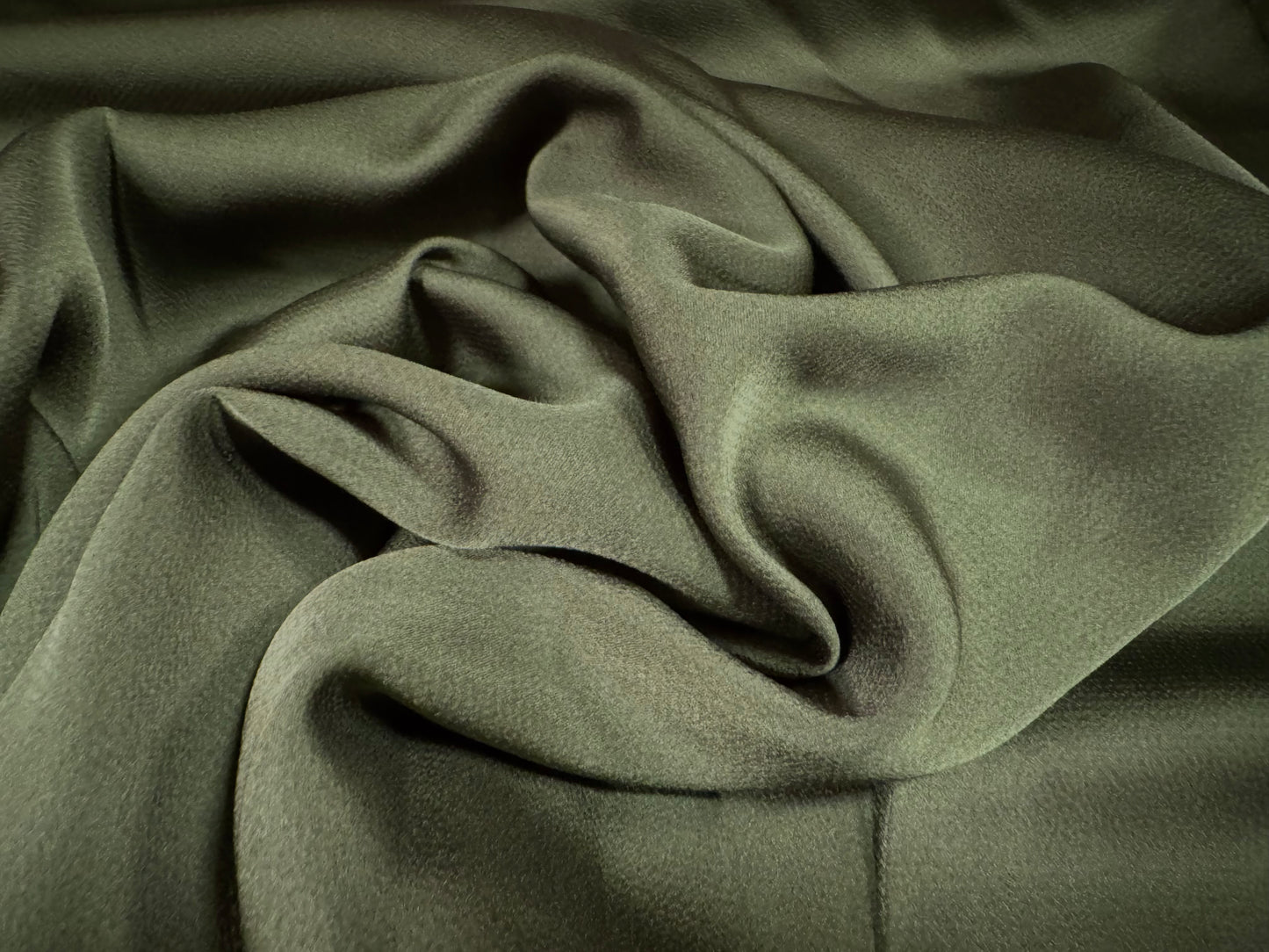 Sateen woven dress fabric with spandex, per metre - plain - olive green