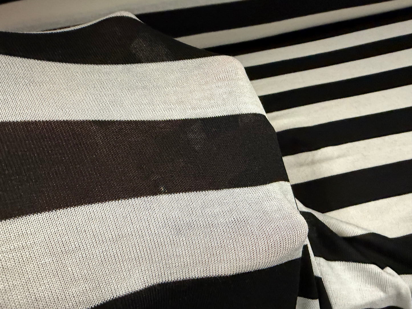 Lightweight stretch single jersey fabric, per metre - stripe - black & white