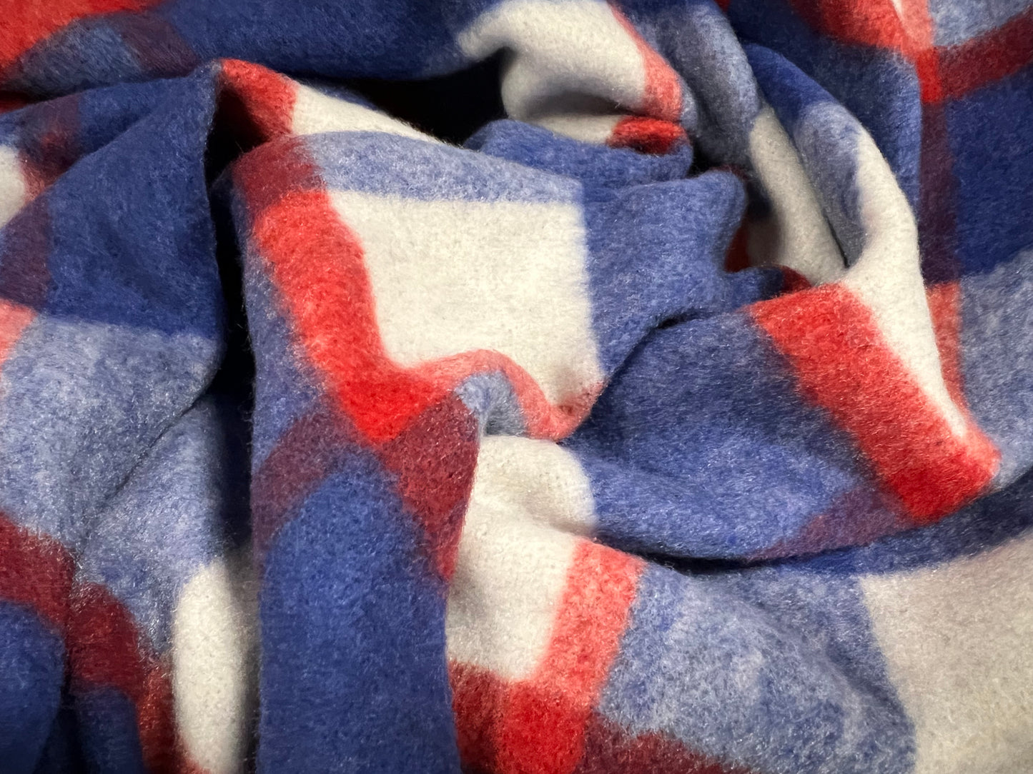 Wool mouflon coat jacket fabric, per metre - lumberjack check - red white & blue