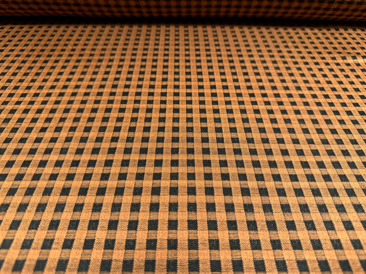 Stretch spandex double jersey knit fabric, per metre - gingham jacquard - cinnamon