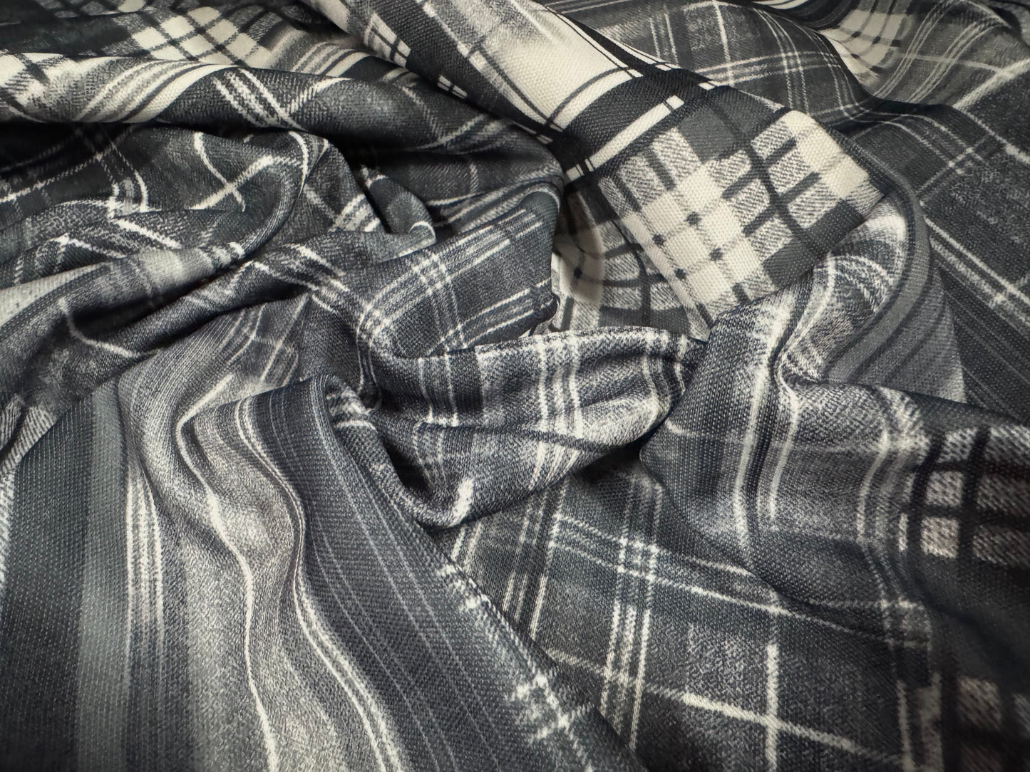 Double jersey upholstery fabric, per metre - geometric check print - grey