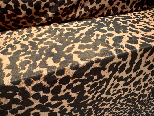 Power mesh net stretch spandex fabric, per metre - animal print - light brown