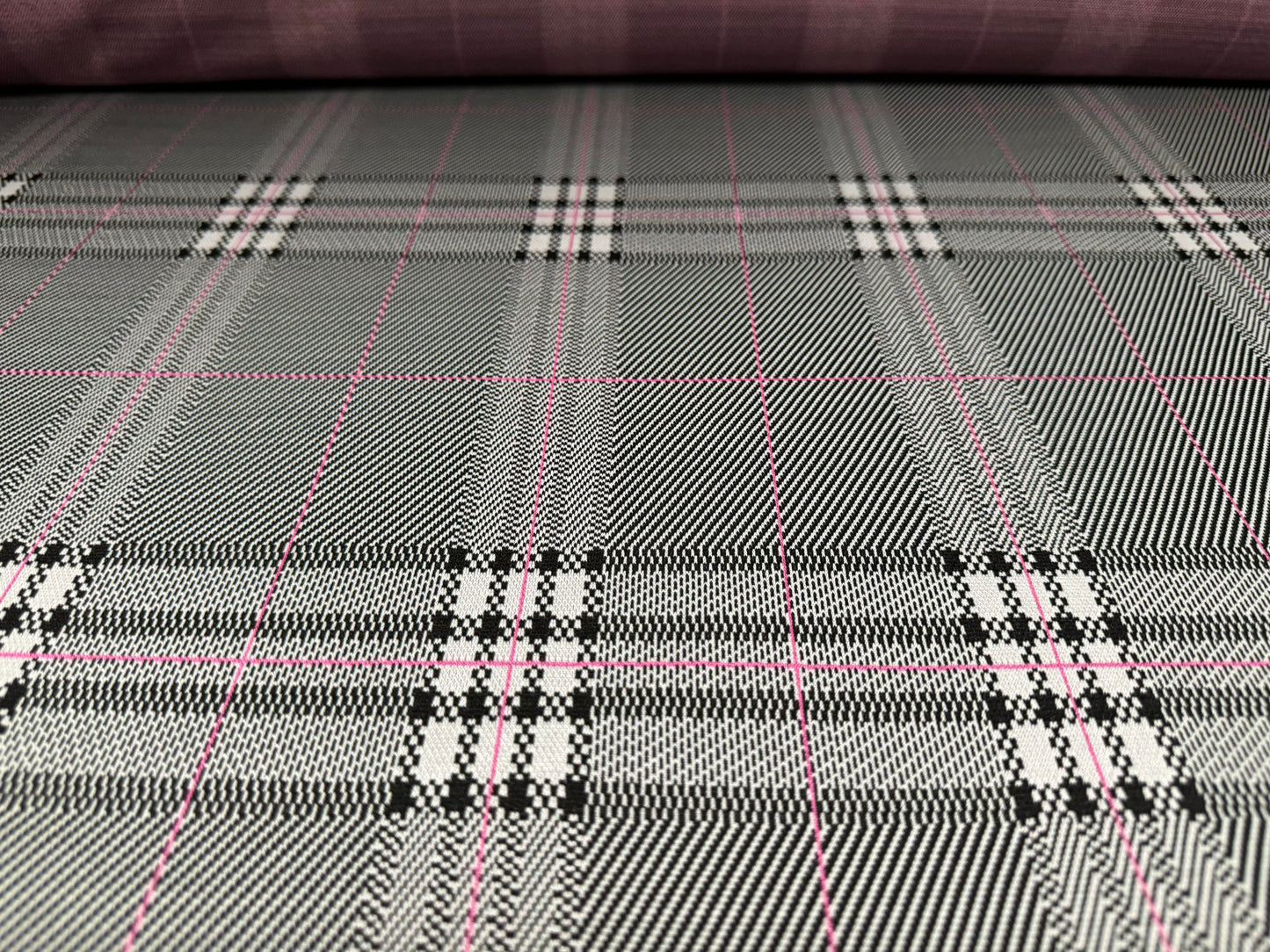 Double jersey dress fabric, per metre - check jacquard - grey & pink