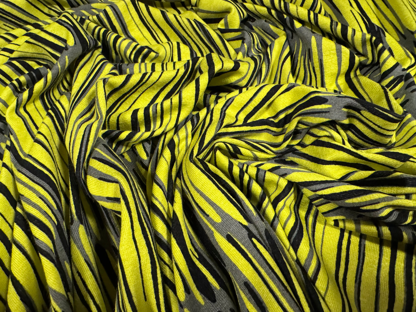 Viscose spandex stretch single jersey fabric, per metre - Bamboo Forest print - yellow & grey