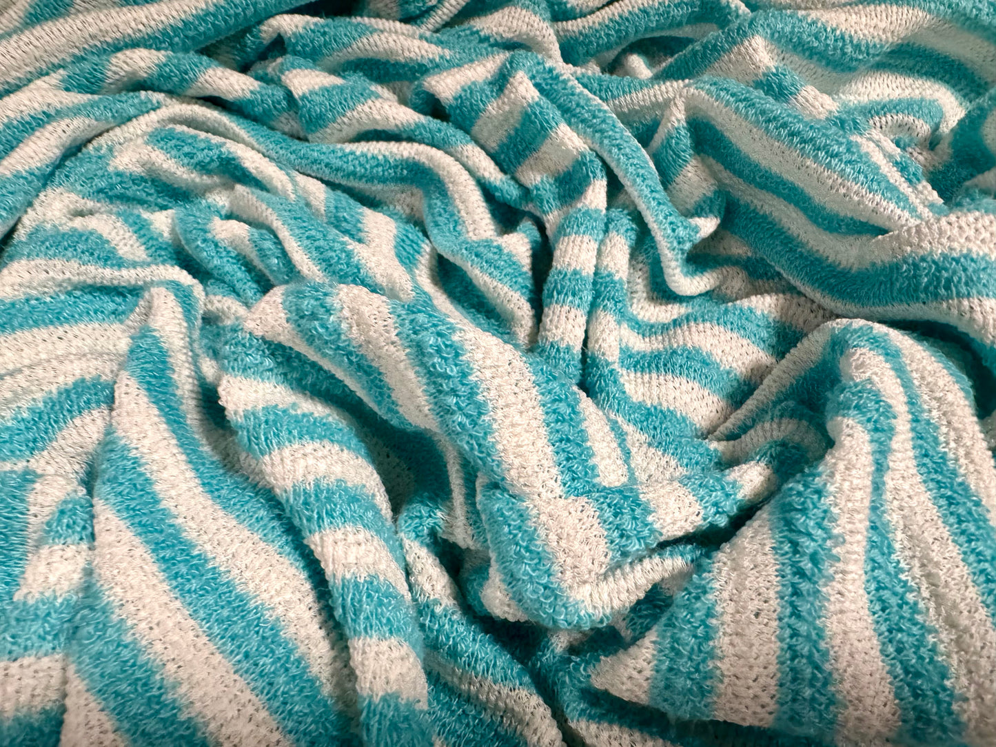Knitwear jersey fabric, per metre - stripe - turquoise & white