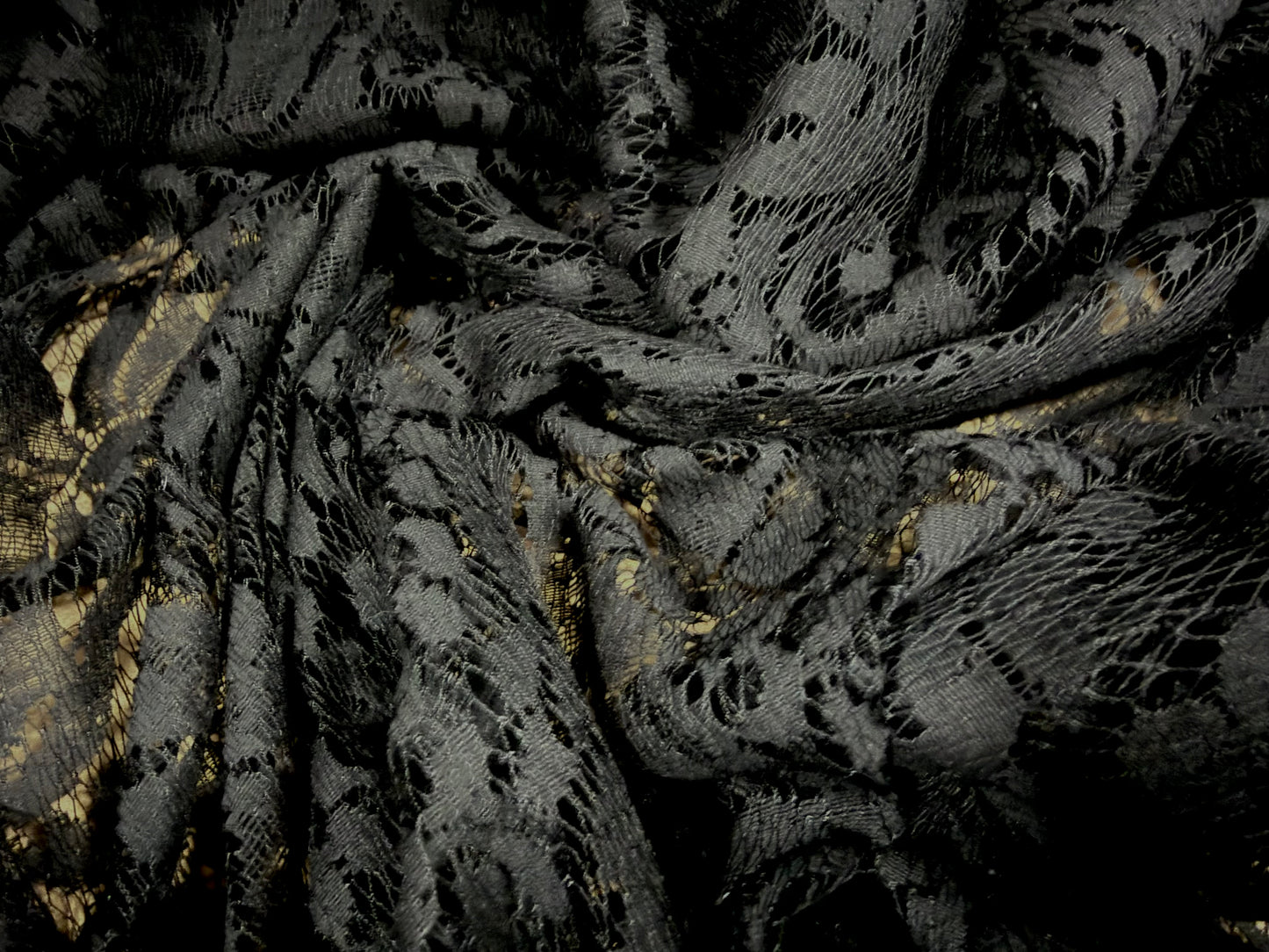 Lace dress fabric, per metre - stylised flowers & leaves - black