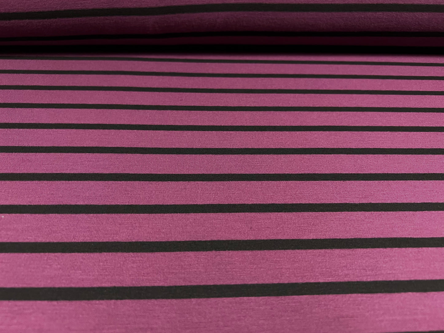 Viscose spandex stretch single jersey fabric, per metre - stripe - damson & black